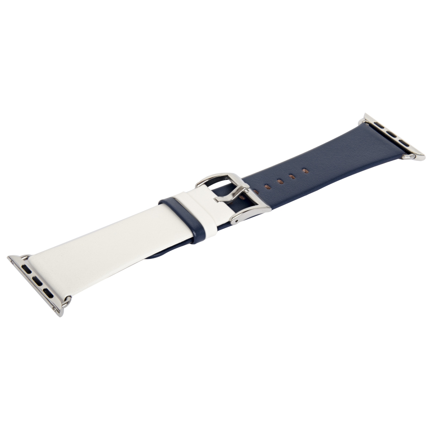 Rubber Skin Replacement Apple Watch Band with Stainless Metal Clasp for iWatch Series 1/2/3/4/5/6/7/8 - 42mm/44mm/45mm - Navy Blue & White