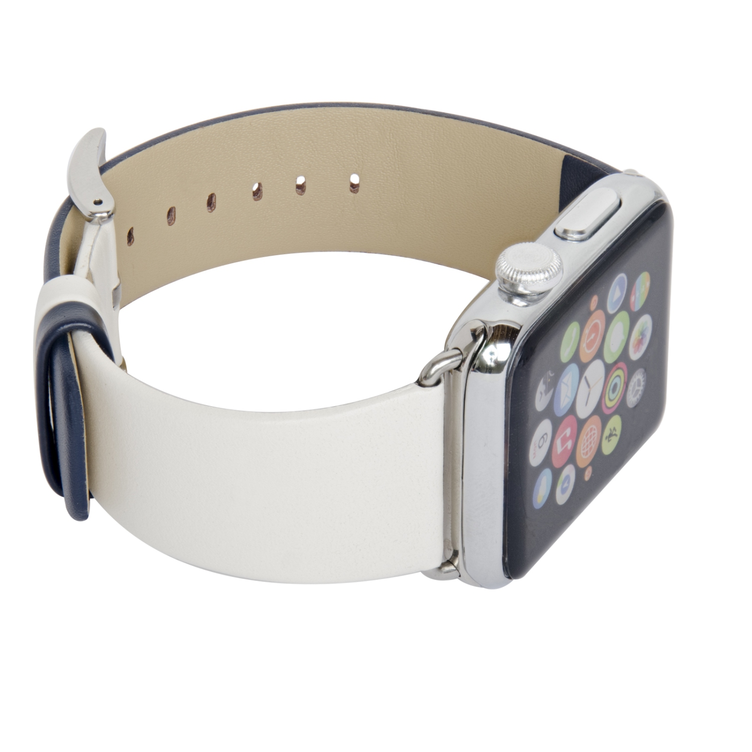 Bracelet remplacement revêtement caoutchouc Apple Watch, fermoir en métal inox pour iWatch Series 1/2/3/4/5/6/7/8 - 42/44 mm/45 mm - Bleu marine et