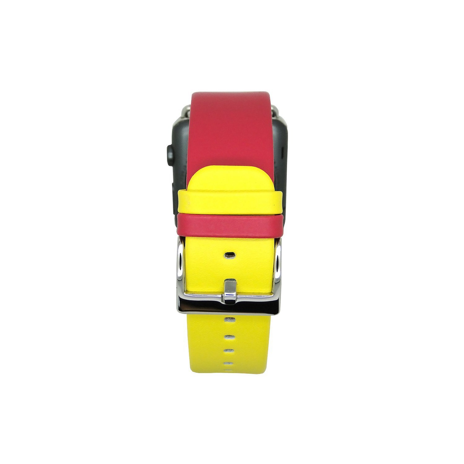 Rubber Skin Replacement Apple Watch Band with Stainless Metal Clasp for iWatch Series 1/2/3/4/5/6/7/8 - 42mm/44mm/45mm - Hot Pink & Yellow