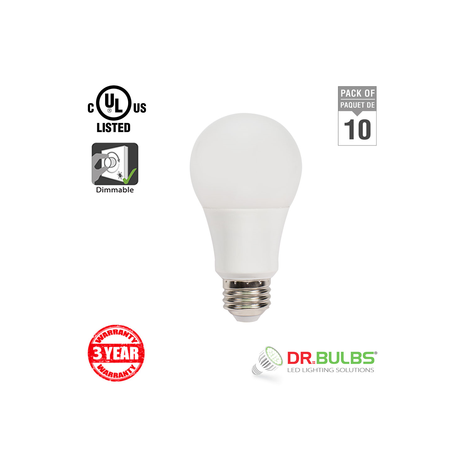 Dr. Bulbs A19 9W Soft White (3000K) Ampoule LED - 3 ans de garantie - Livraison gratuite