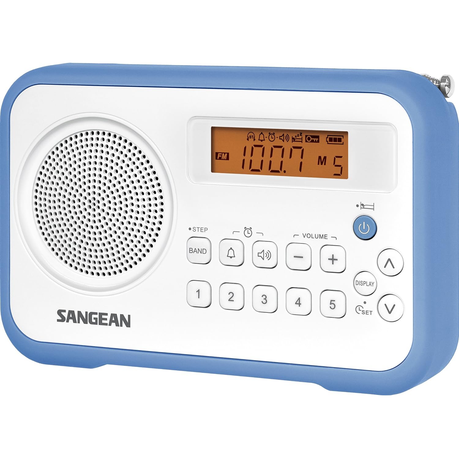 Sangean PR-D18BU AM/FM/Clock Portable Digital Radio with Protective Bumper (White/Blue)