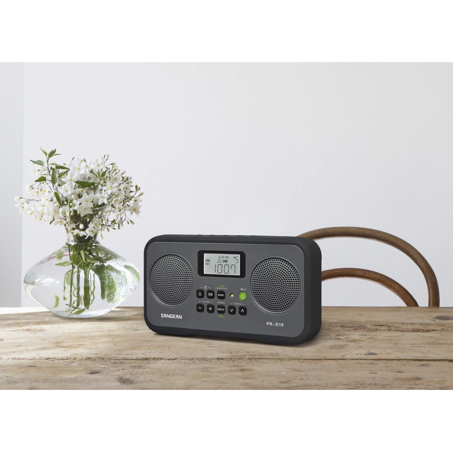 Sangean PR-D19BK FM Stereo/AM Digital Tuning Portable Radio with Protective Bumper, Gray/Black