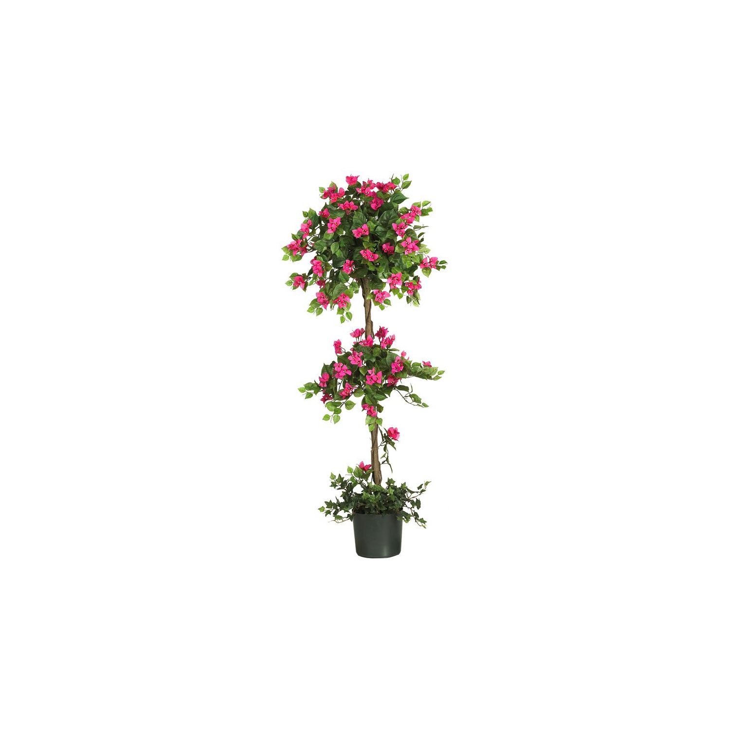 Nearly Natural 60" Mini Bougainvillea Topiary with Lush Ivy Leaves in Pink/Black