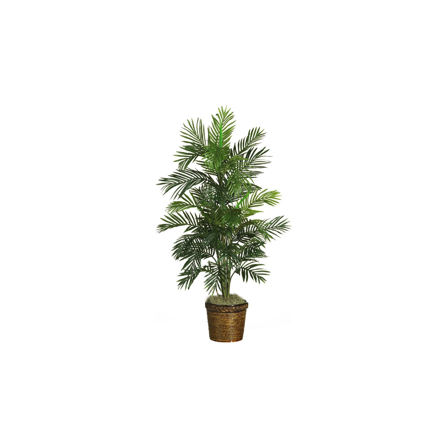 Arbre en soie avec palmier Areca de 56 po avec panier, presque naturel, vert/brun