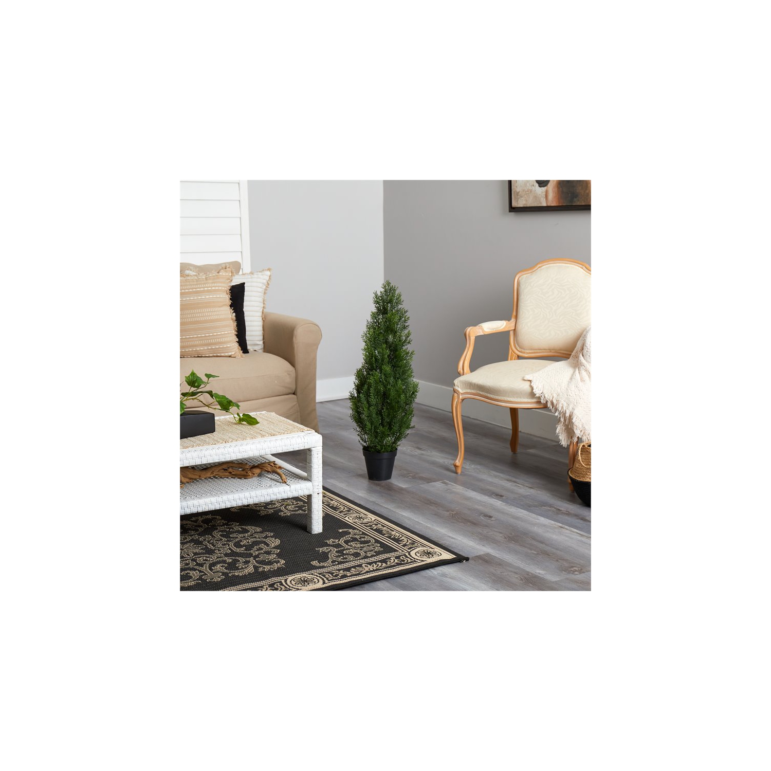 Nearly Natural Indoor/Outdoor 36" Mini Cedar Pine Tree in Green/Black