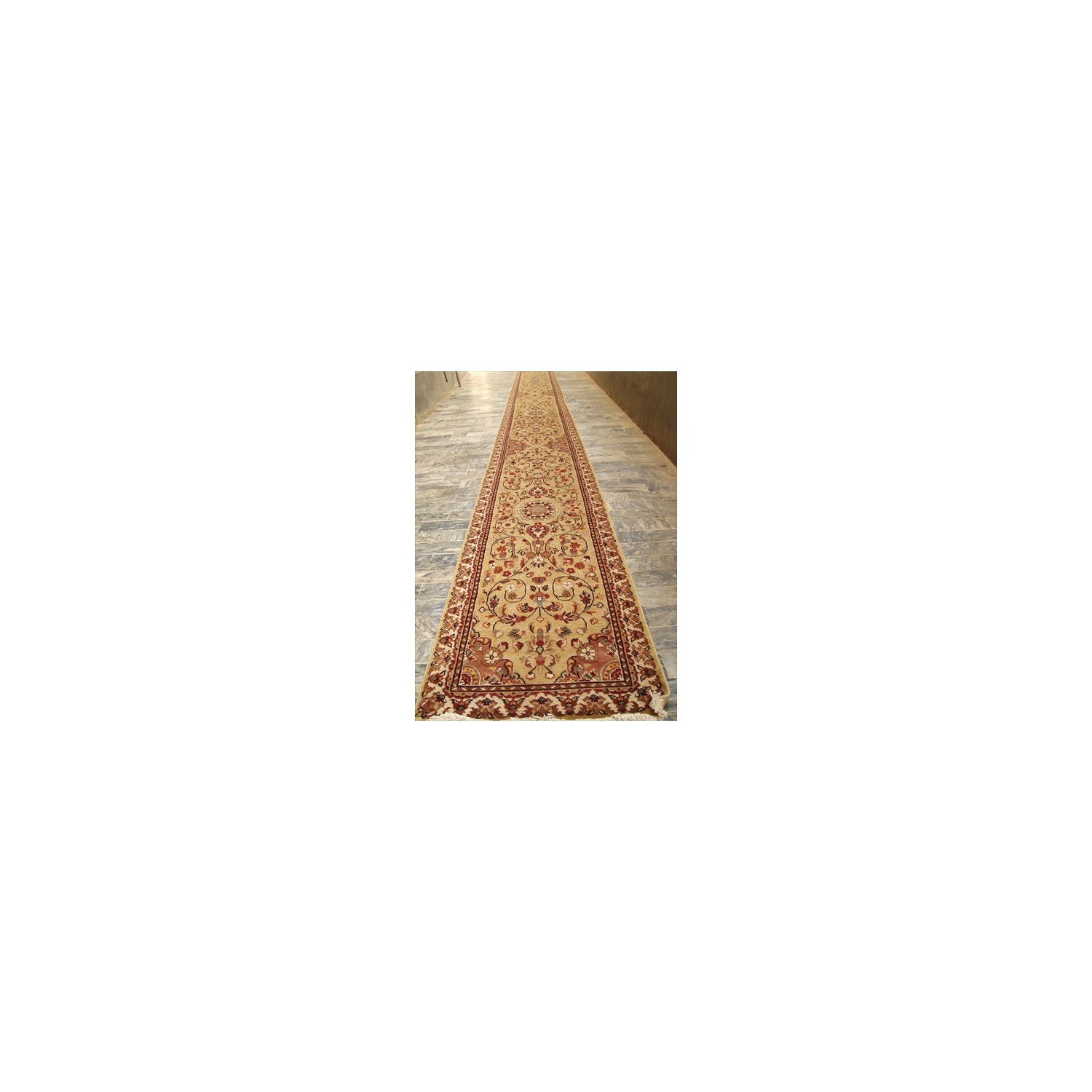Rare Beige Amazed Floral Soft Hand Knotted Carpet Hall Way Runner Rug'