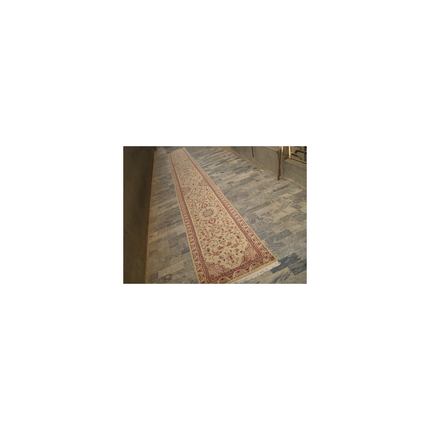 Rare Beige Amazed Floral Soft Hand Knotted Carpet Hall Way Runner Rug'