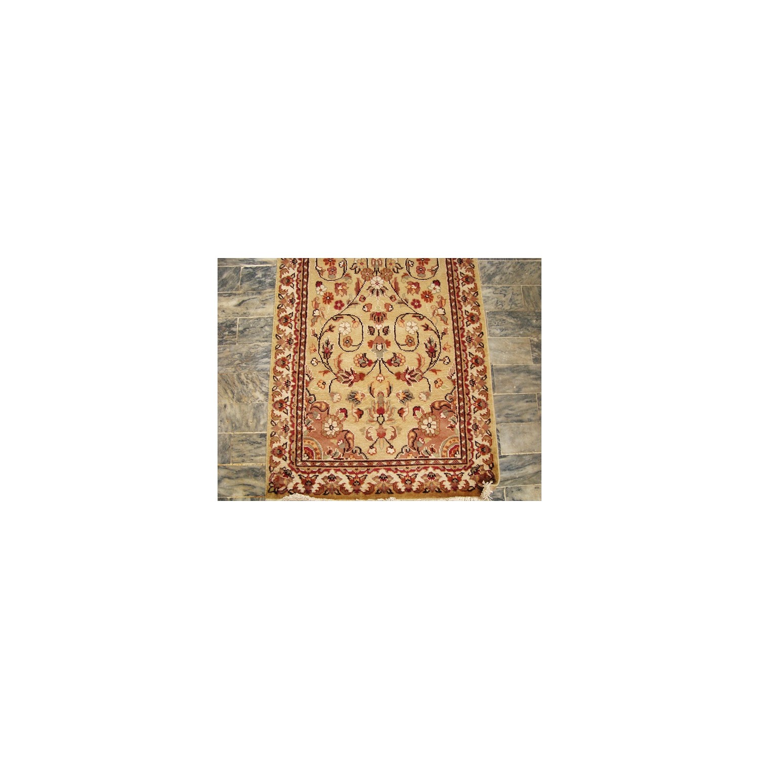 Rare Beige Amazed Floral Soft Hand Knotted Carpet Hall Way Runner Rug'