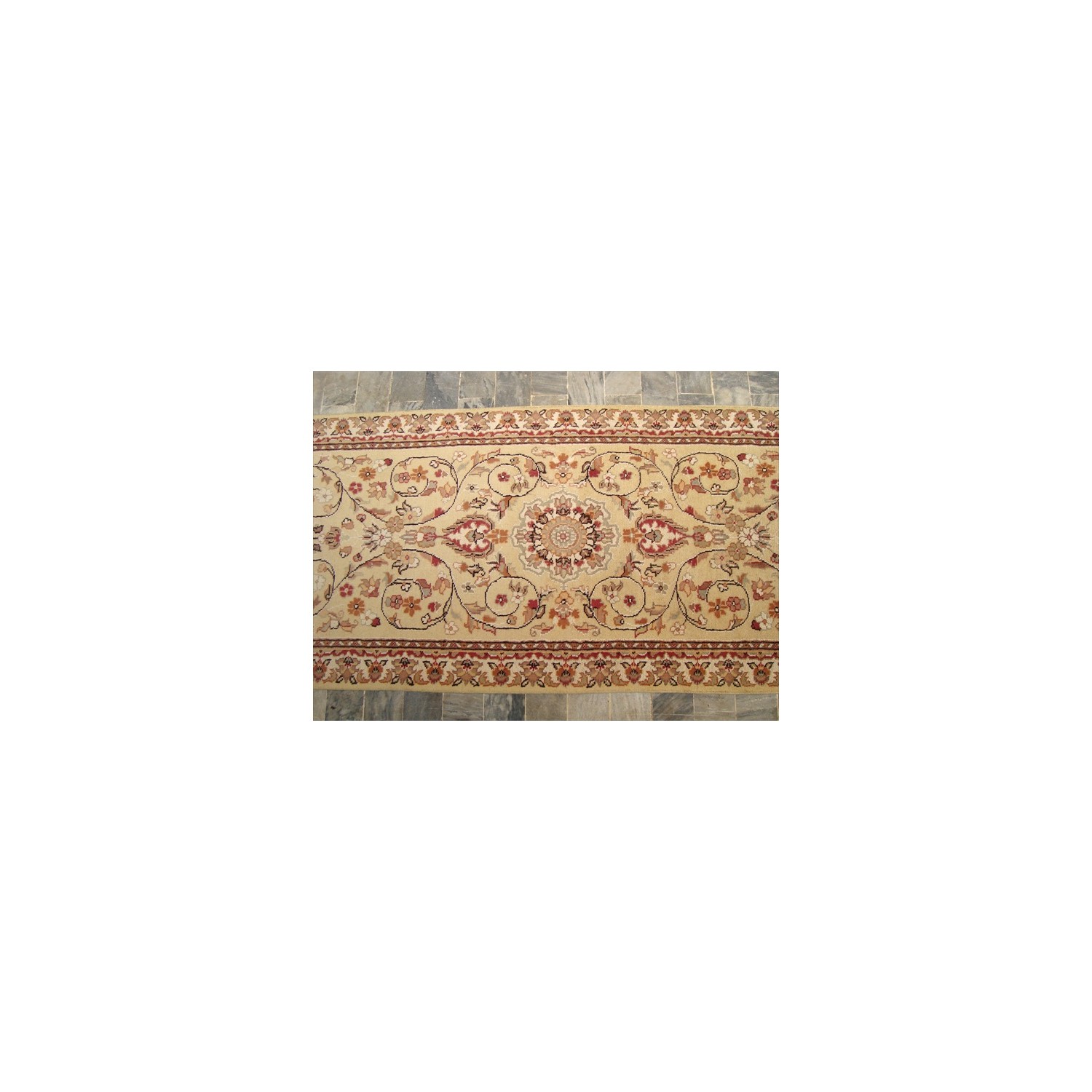 Rare Beige Amazed Floral Soft Hand Knotted Carpet Hall Way Runner Rug'