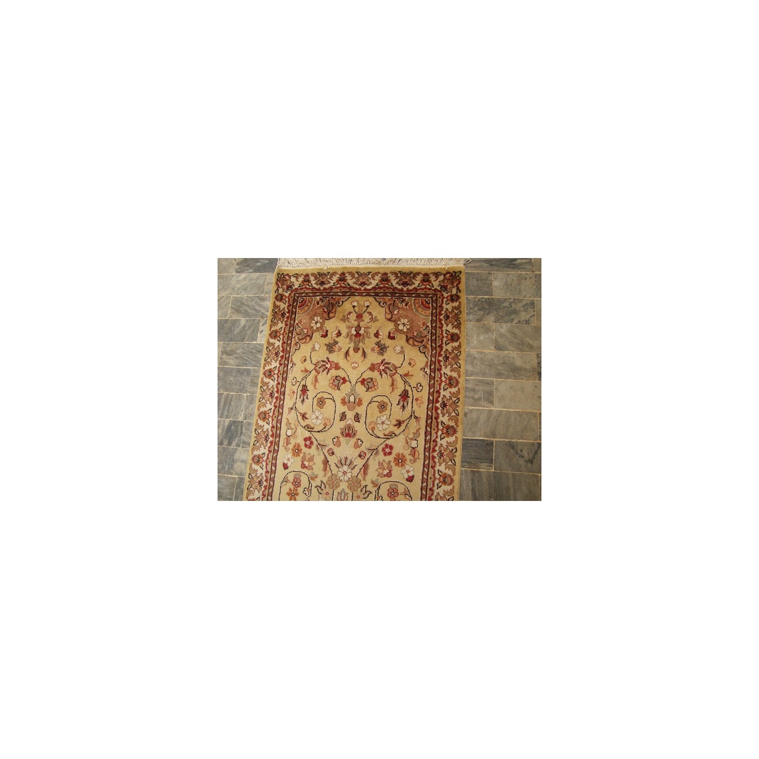 Rare Beige Amazed Floral Soft Hand Knotted Carpet Hall Way Runner Rug'