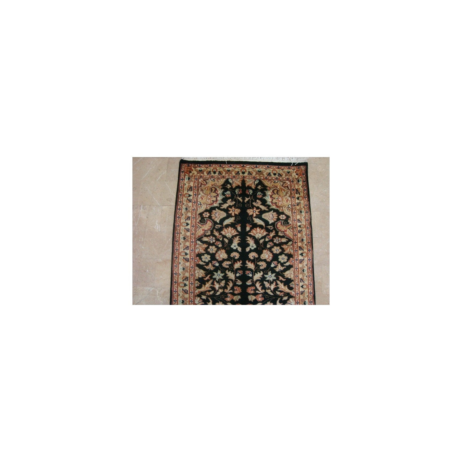 Rare Hot Black Flowers Lively Soft Hand Knotted Carpet Hall Way Runner Rug'