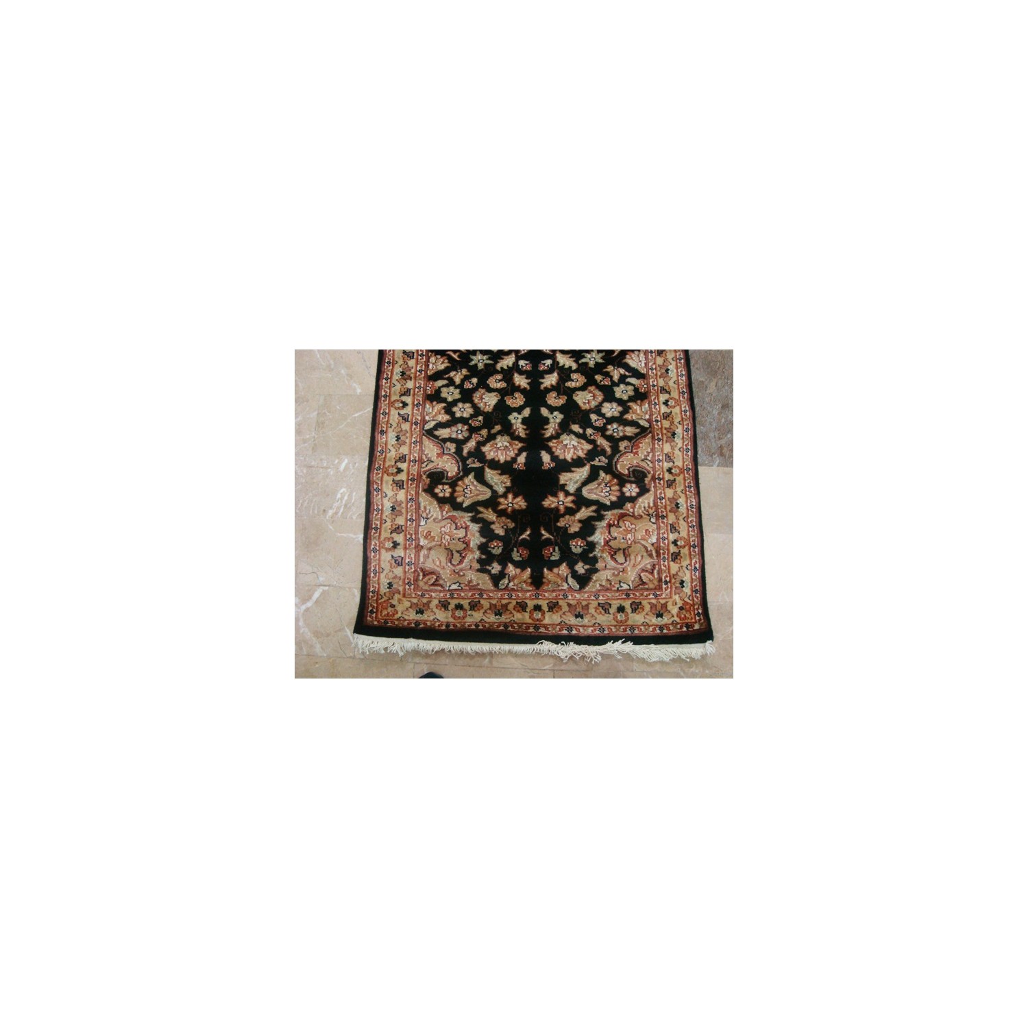 Rare Hot Black Flowers Lively Soft Hand Knotted Carpet Hall Way Runner Rug'