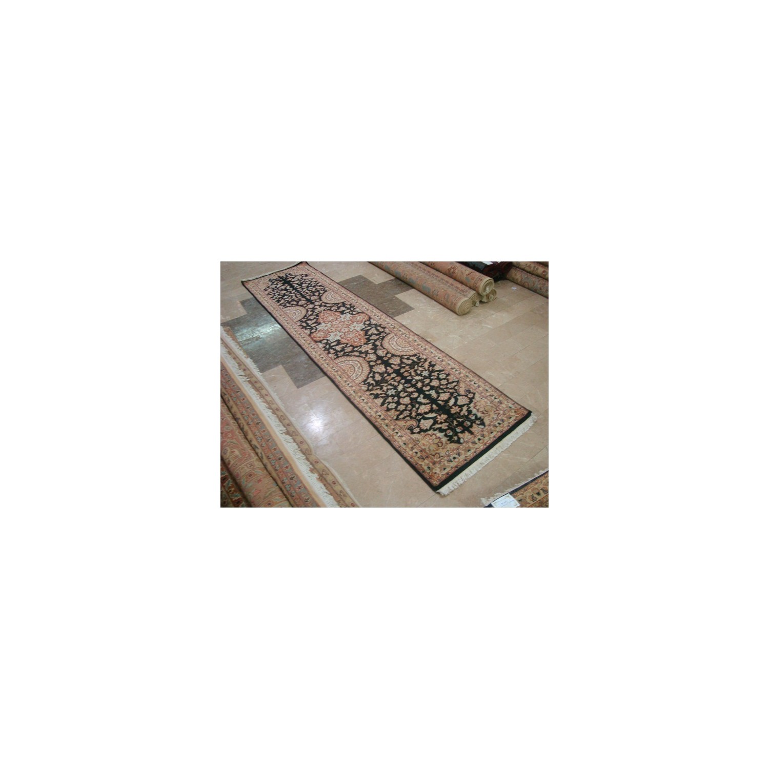 Rare Hot Black Flowers Lively Soft Hand Knotted Carpet Hall Way Runner Rug'