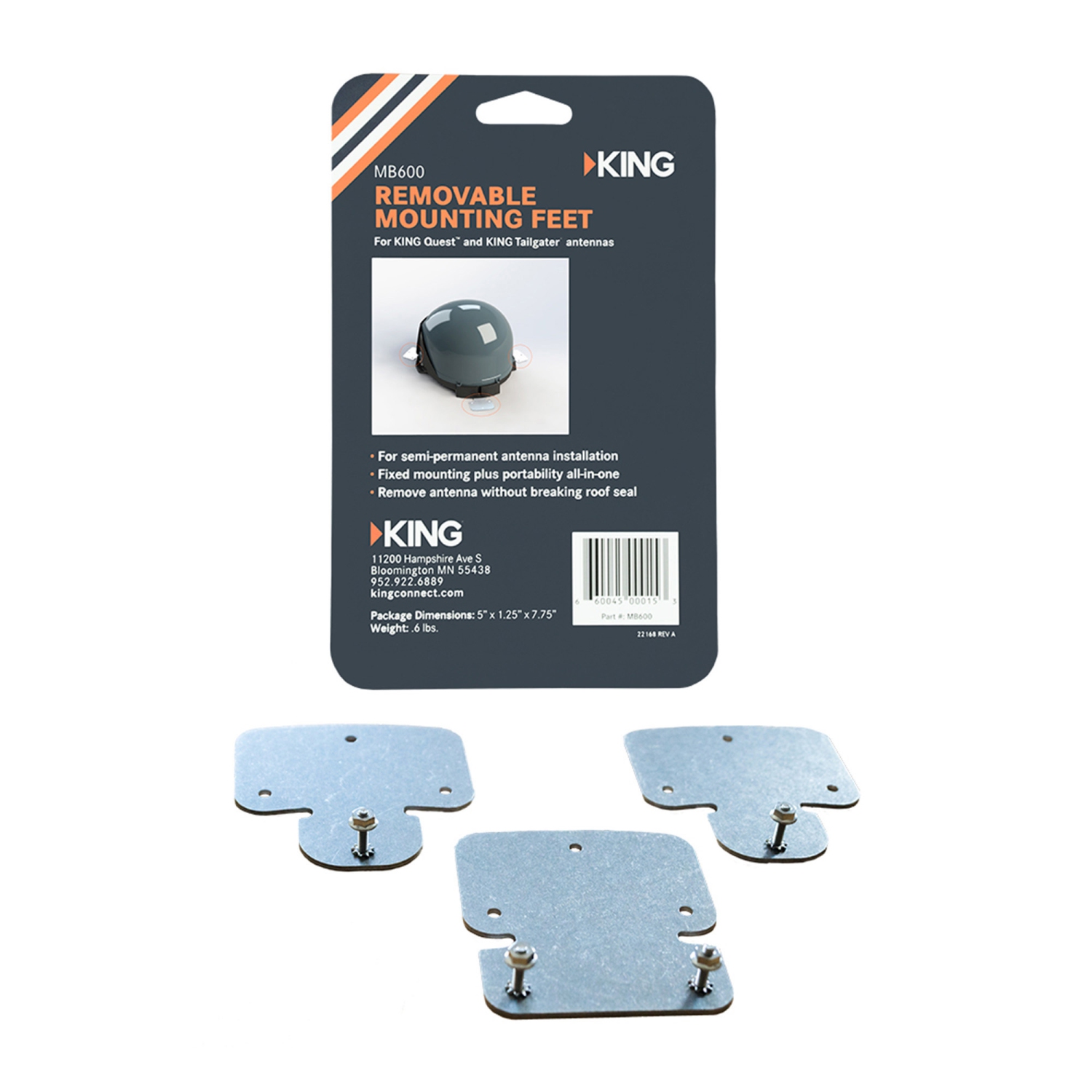 KING Tailgater and Quest Removable Roof Mount Bracket