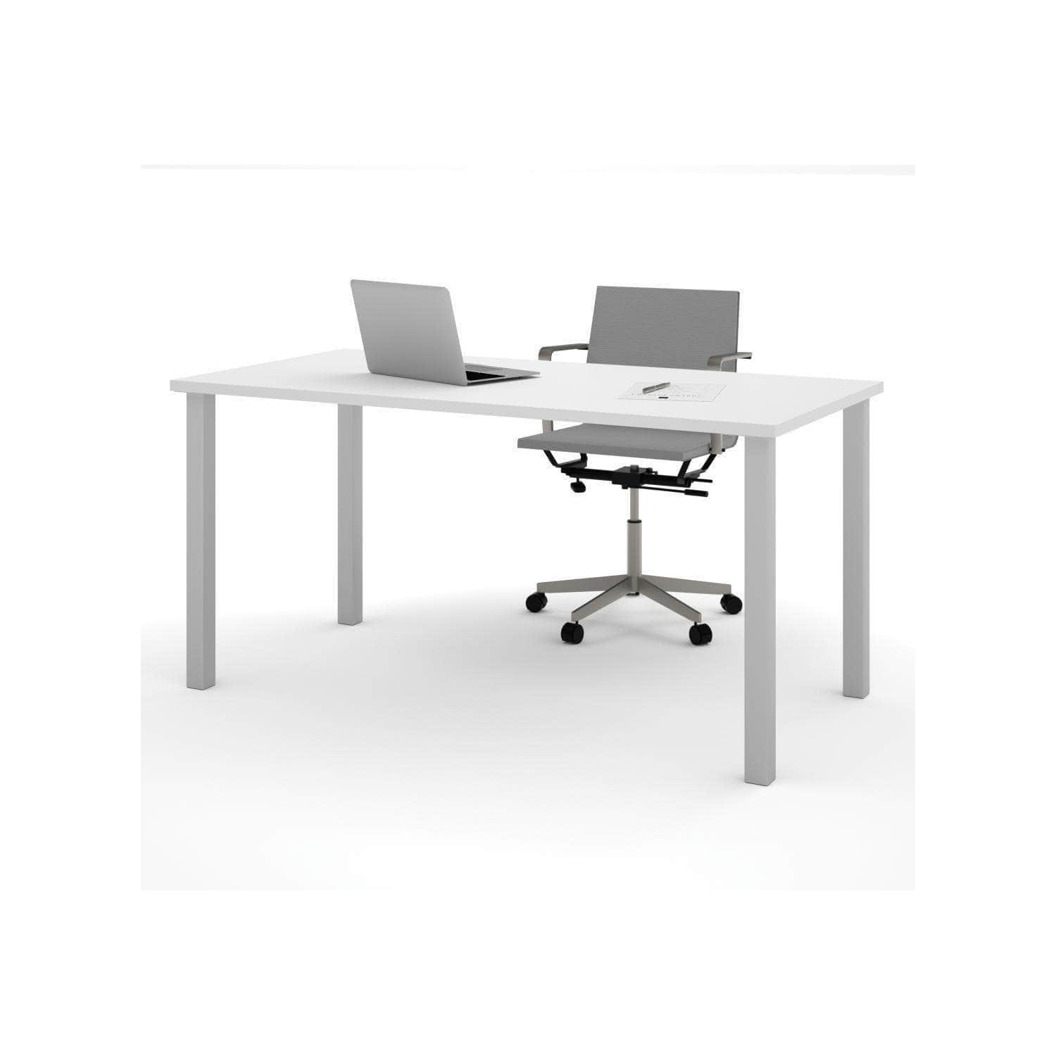 Table Desk with Square Metal Legs - White