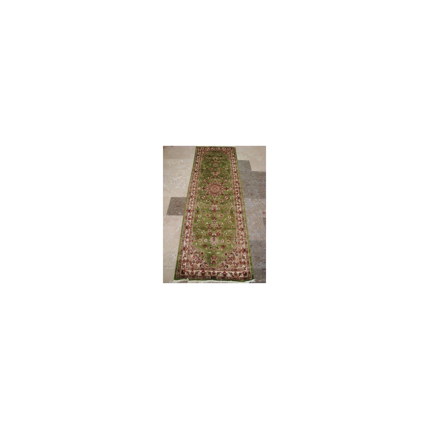 Ahmedani Exclusive Floral Kashan Soft Hand Knotted Hall Way Rug 7.11' x 2.7' Hallway Runner - Green