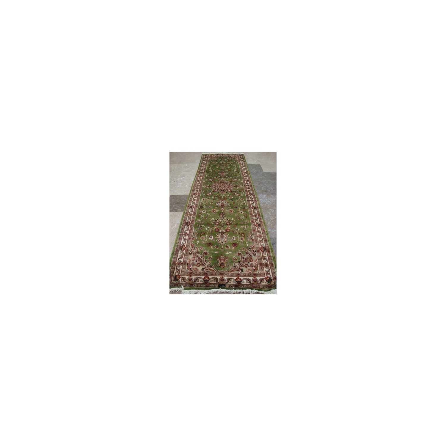 Ahmedani Exclusive Floral Kashan Soft Hand Knotted Hall Way Rug 7.11' x 2.7' Hallway Runner - Green