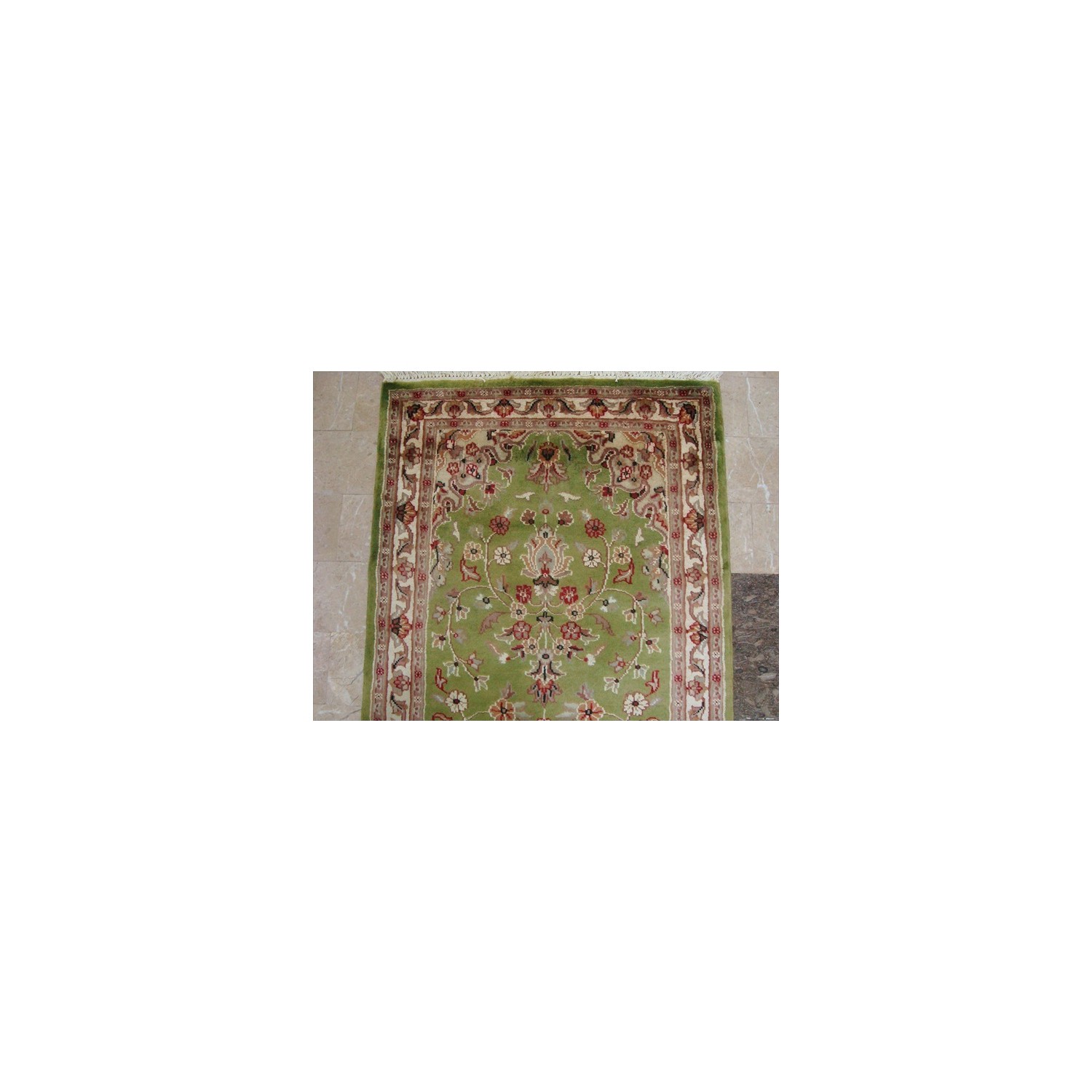 Ahmedani Exclusive Floral Kashan Soft Hand Knotted Hall Way Rug 7.11' x 2.7' Hallway Runner - Green