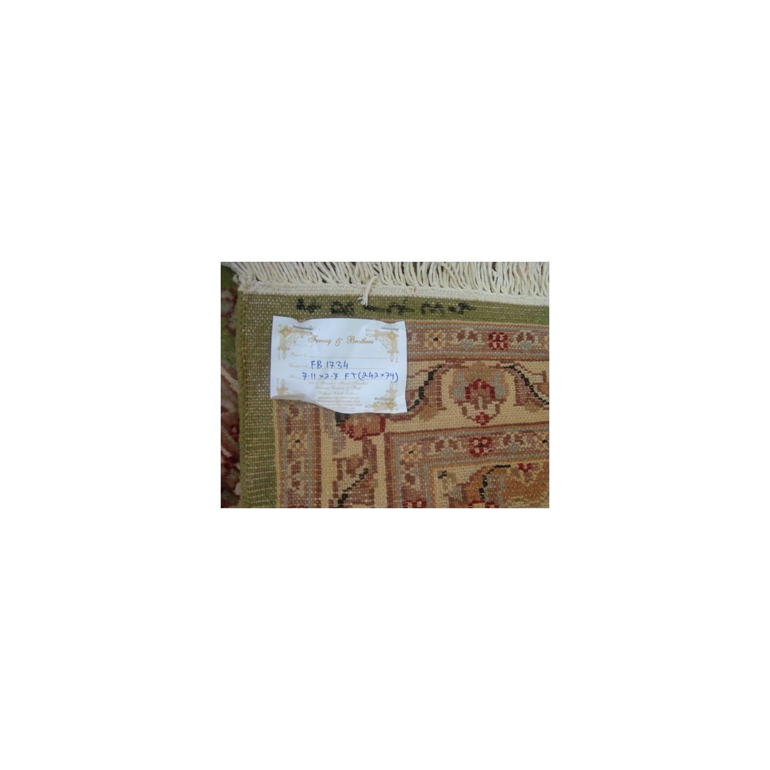 Ahmedani Exclusive Floral Kashan Soft Hand Knotted Hall Way Rug 7.11' x 2.7' Hallway Runner - Green