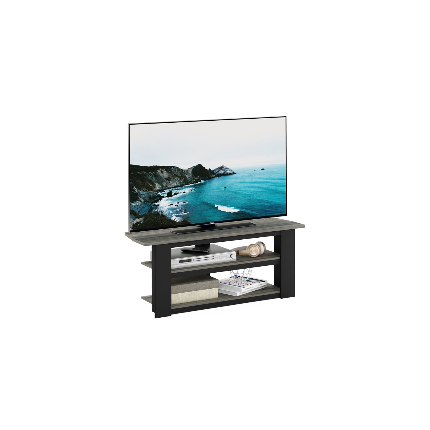 Furinno 12186GYW/BK French Oak Parsons TV Entertainment Center, 42-Inch, French Oak Grey
