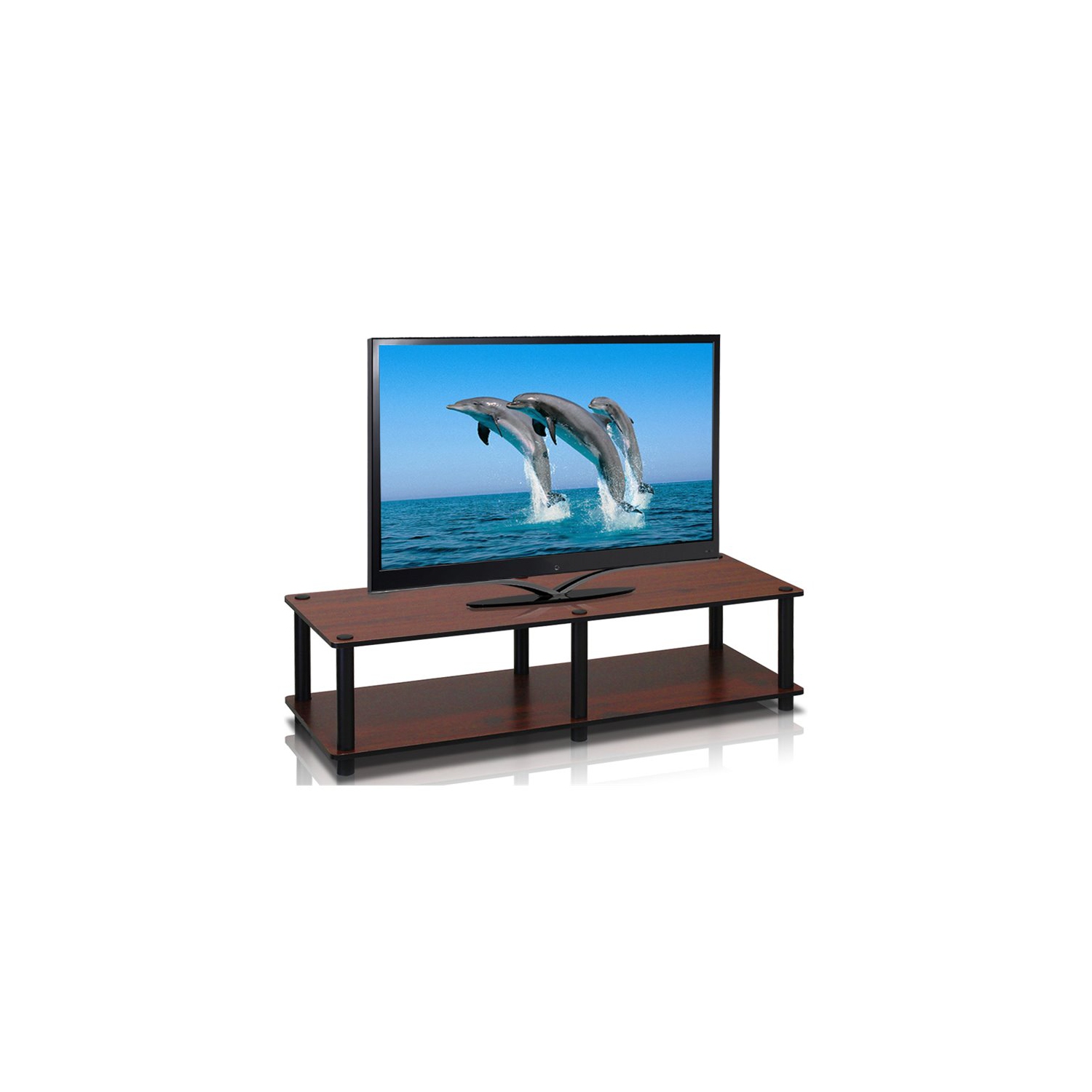 Furinno Just No Tools Wide TV Stand Dark Cherry with Black Tube - 10.9 x 41.3 x 15.6 in.