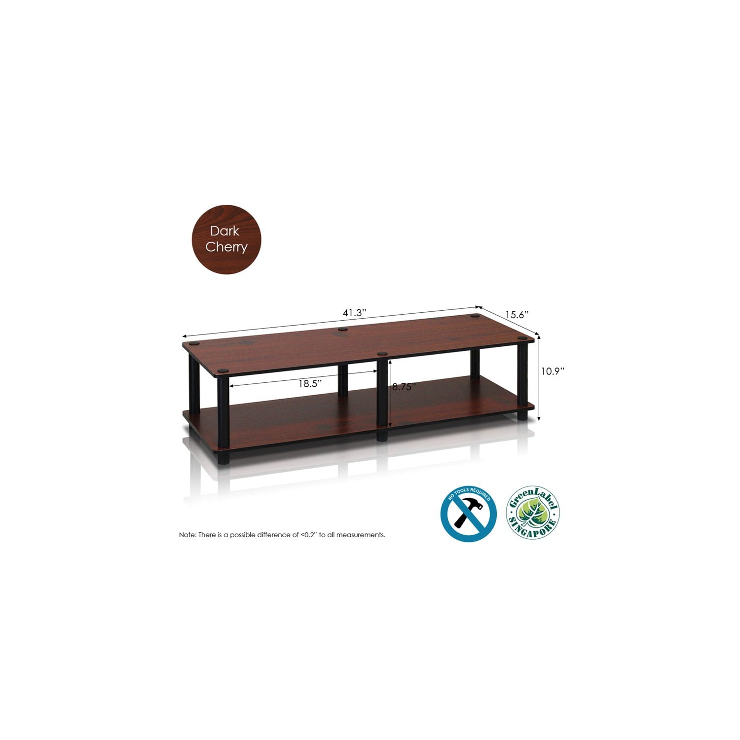 Furinno Just No Tools Wide TV Stand Dark Cherry with Black Tube - 10.9 x 41.3 x 15.6 in.