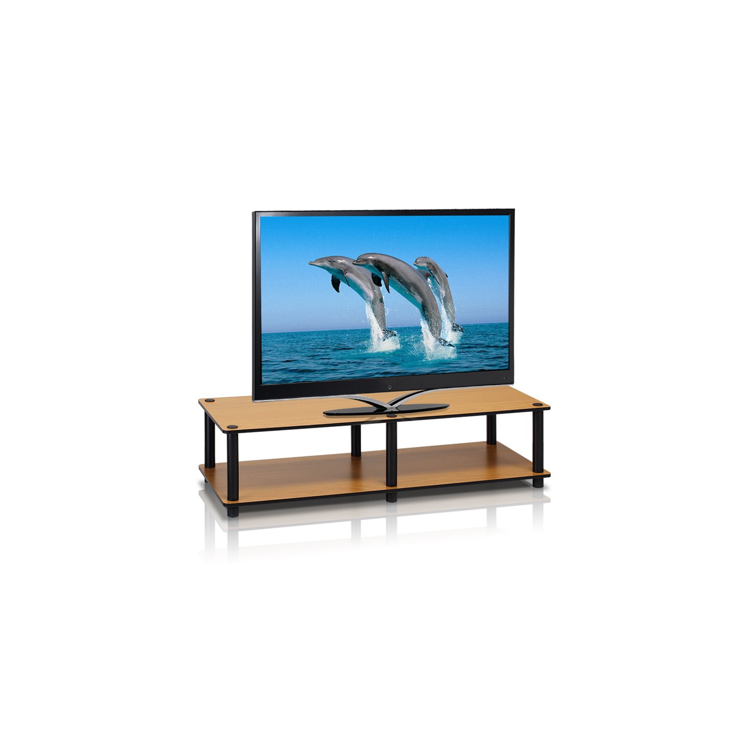 Furinno Just No Tools Wide TV Stand Light Cherry with Black Tube - 10.9 x 41.3 x 15.6 in.