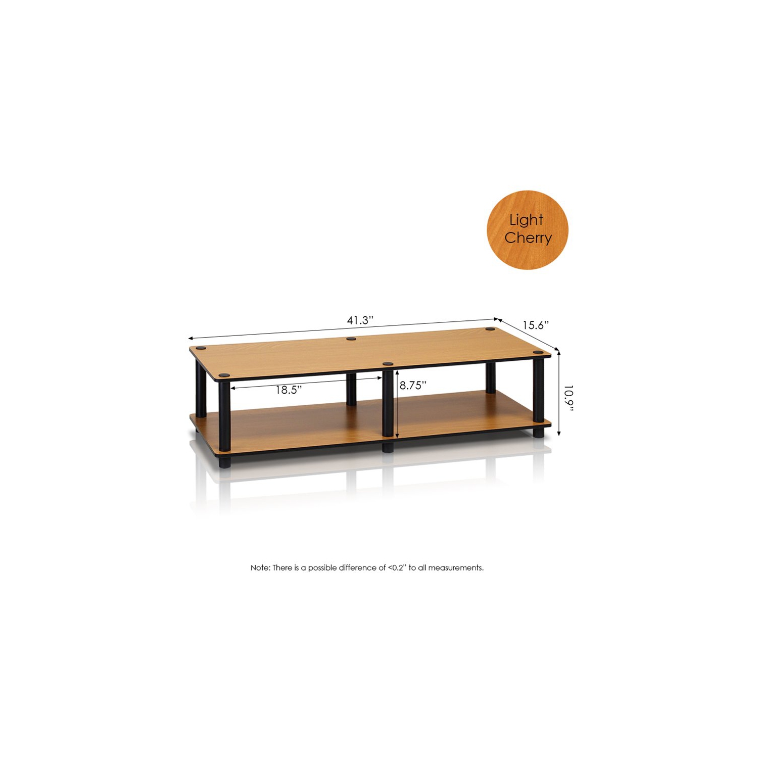 Furinno Just No Tools Wide TV Stand Light Cherry with Black Tube - 10.9 x 41.3 x 15.6 in.