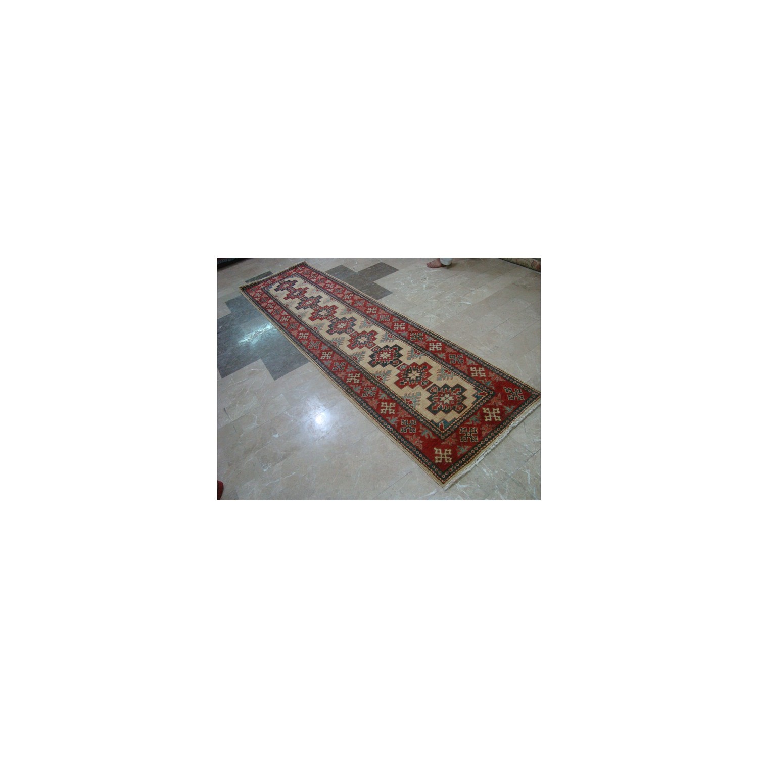 Super Kazak Caucasion Afghan Tribe Vegetable Dyed Ghazni Wool Hand Knotted Runner Rug'