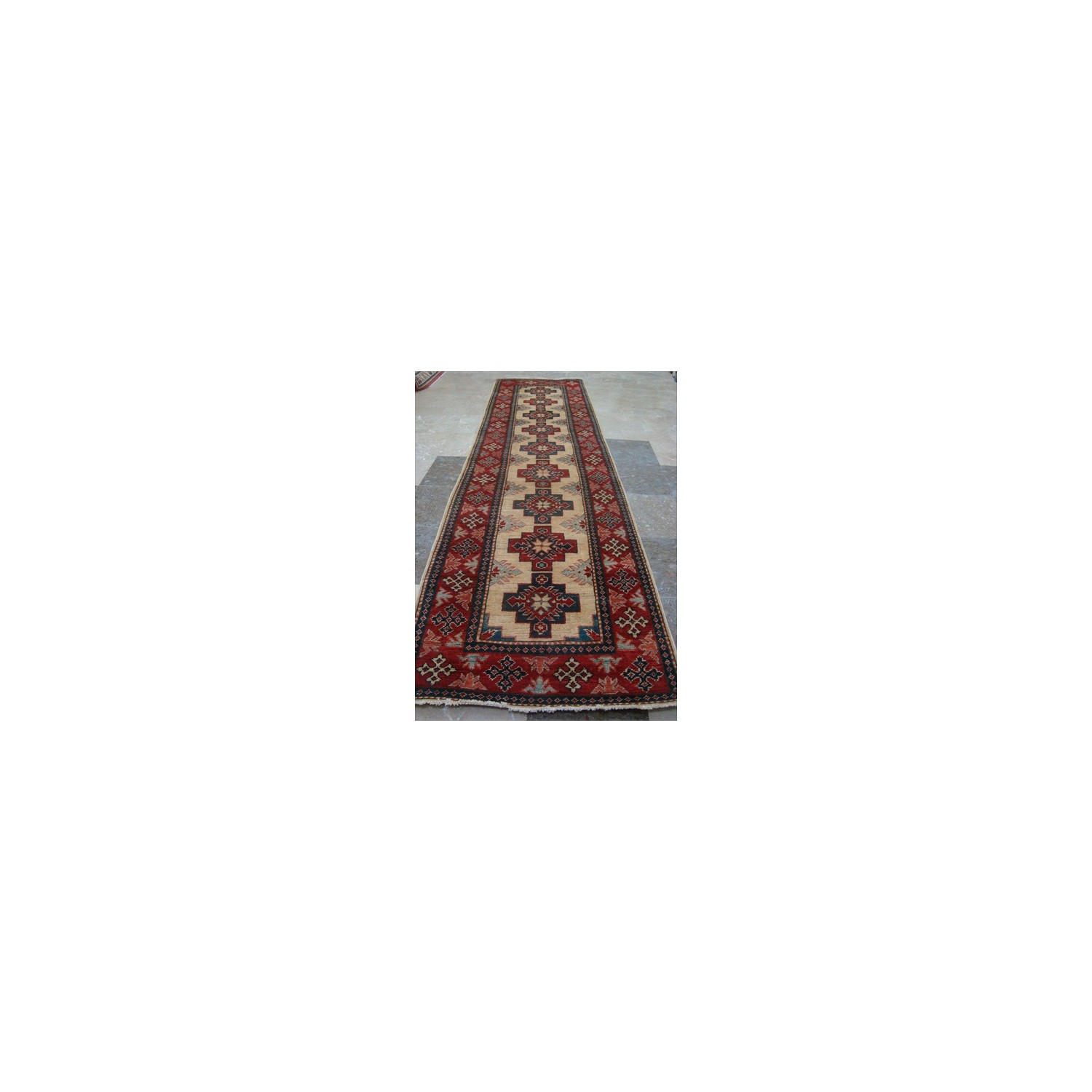 Super Kazak Caucasion Afghan Tribe Vegetable Dyed Ghazni Wool Hand Knotted Runner Rug'