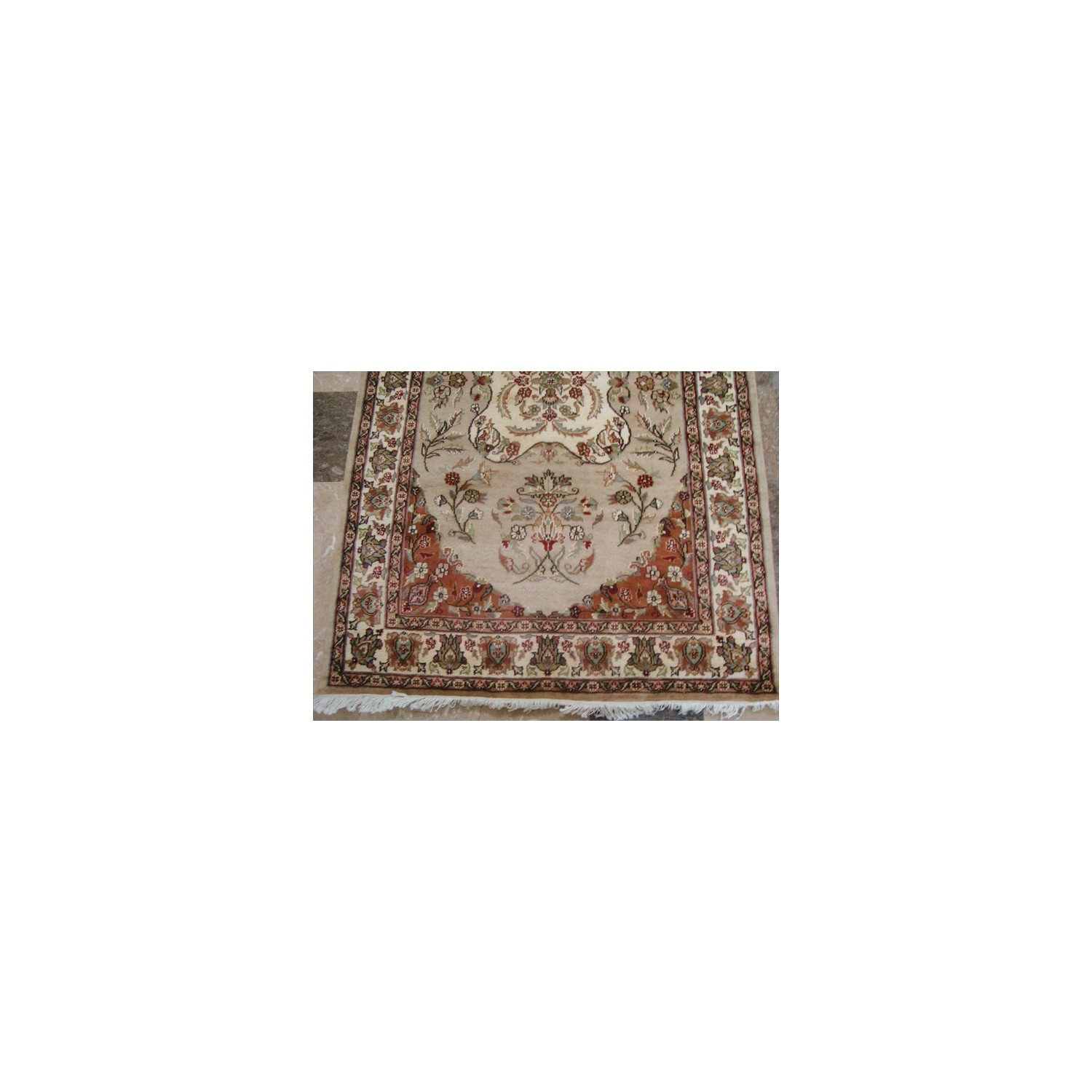 Awesome Ivory Medallion Flowers Rectangle Area Rug Hand Knotted Wool Silk Carpet'