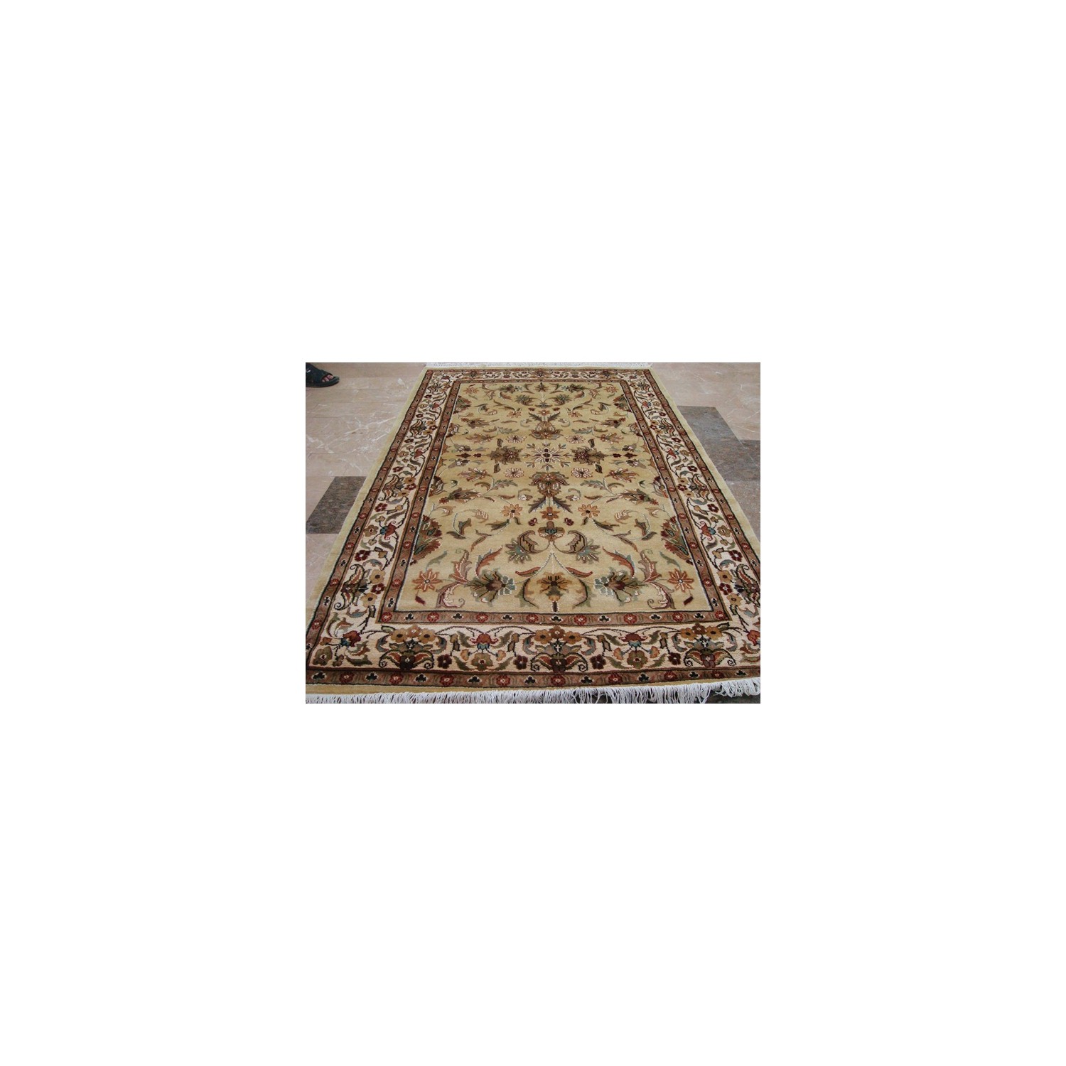 Wow Cream Ivory Medallion Floral Lovely Area Rug Hand Knotted Wool Silk Carpet'