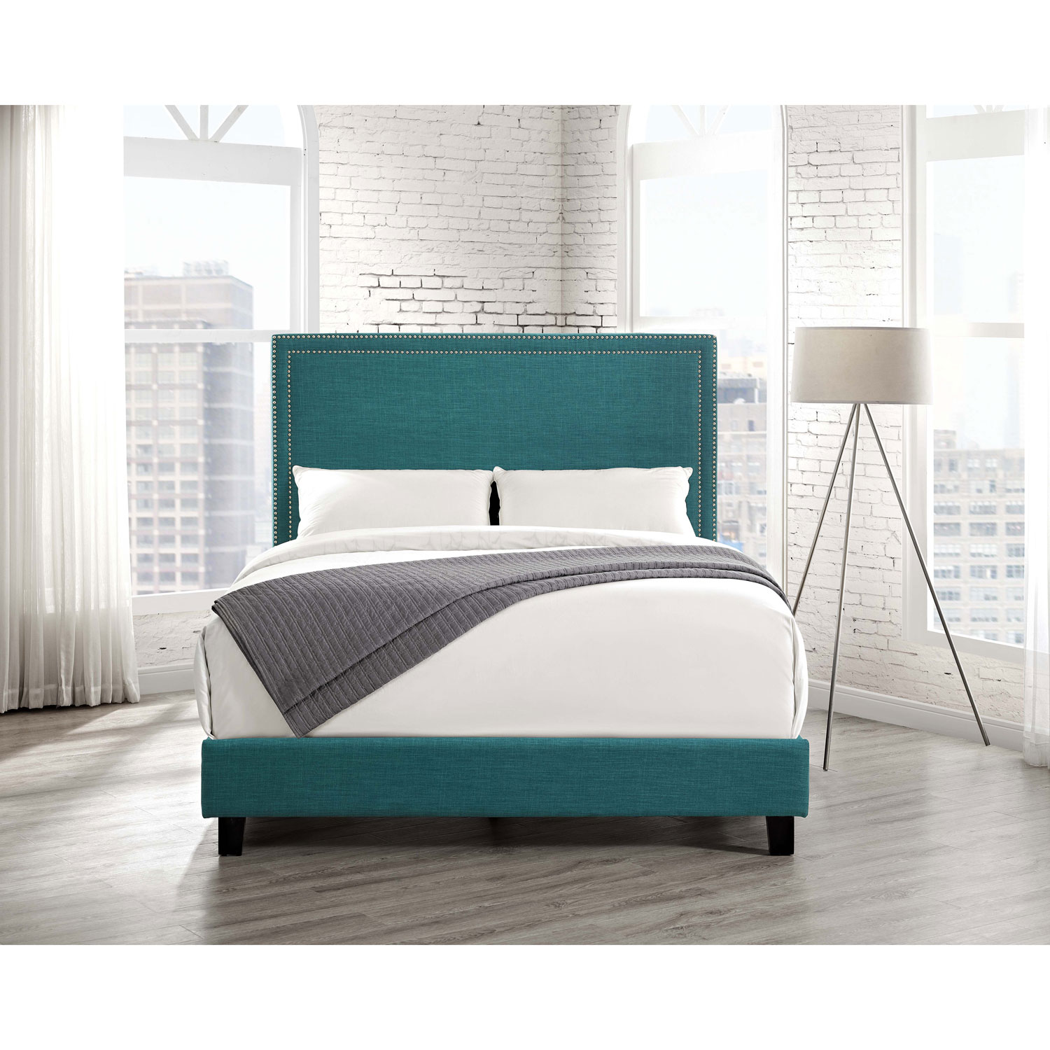 Emery Contemporary Upholstered Platform Bed Queen Teal Beds Emery Contemporary Upholstered Platform Bed Queen Teal Beds Frames Best Canada