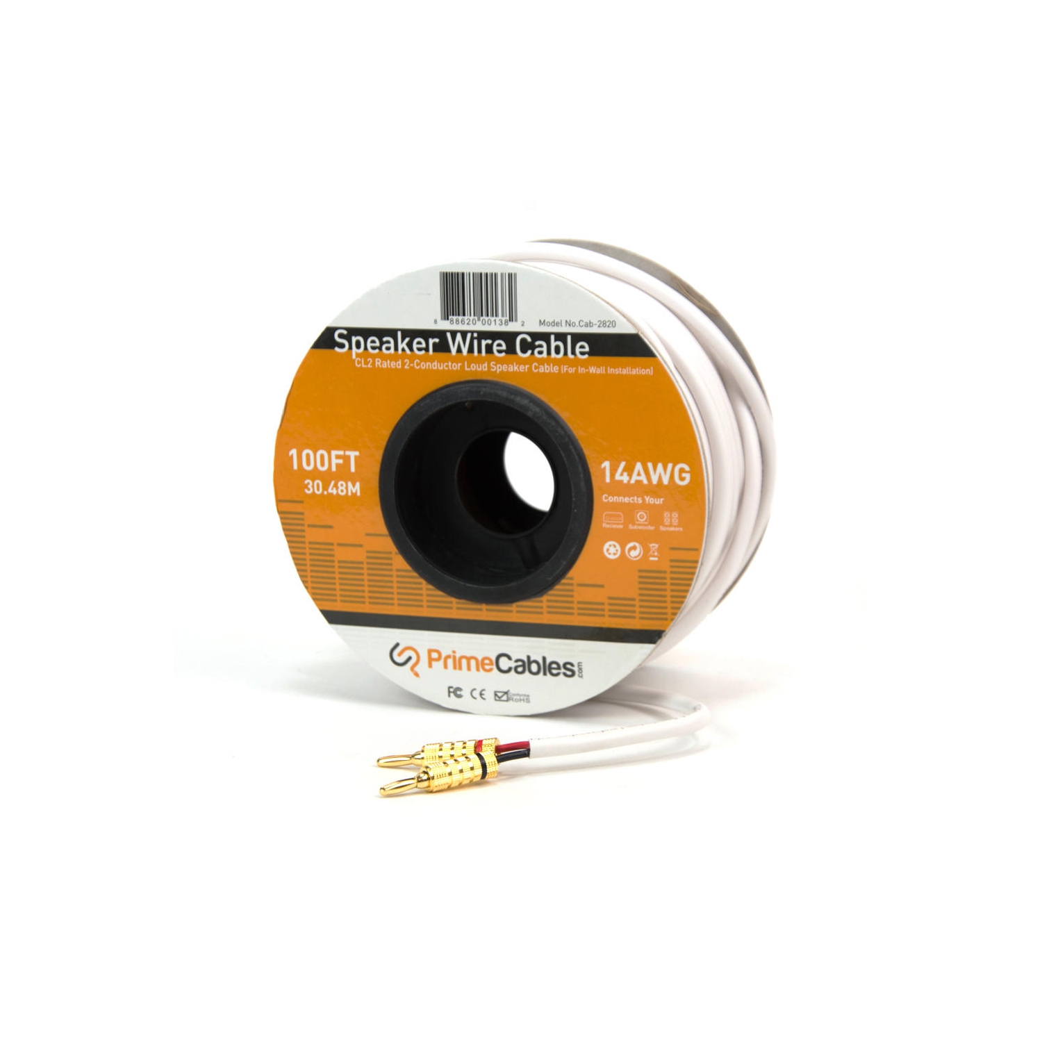 Monoprice 2820 100ft 14AWG CL2 Rated 2-Conductor Loud Speaker Cable For In-Wall Installation