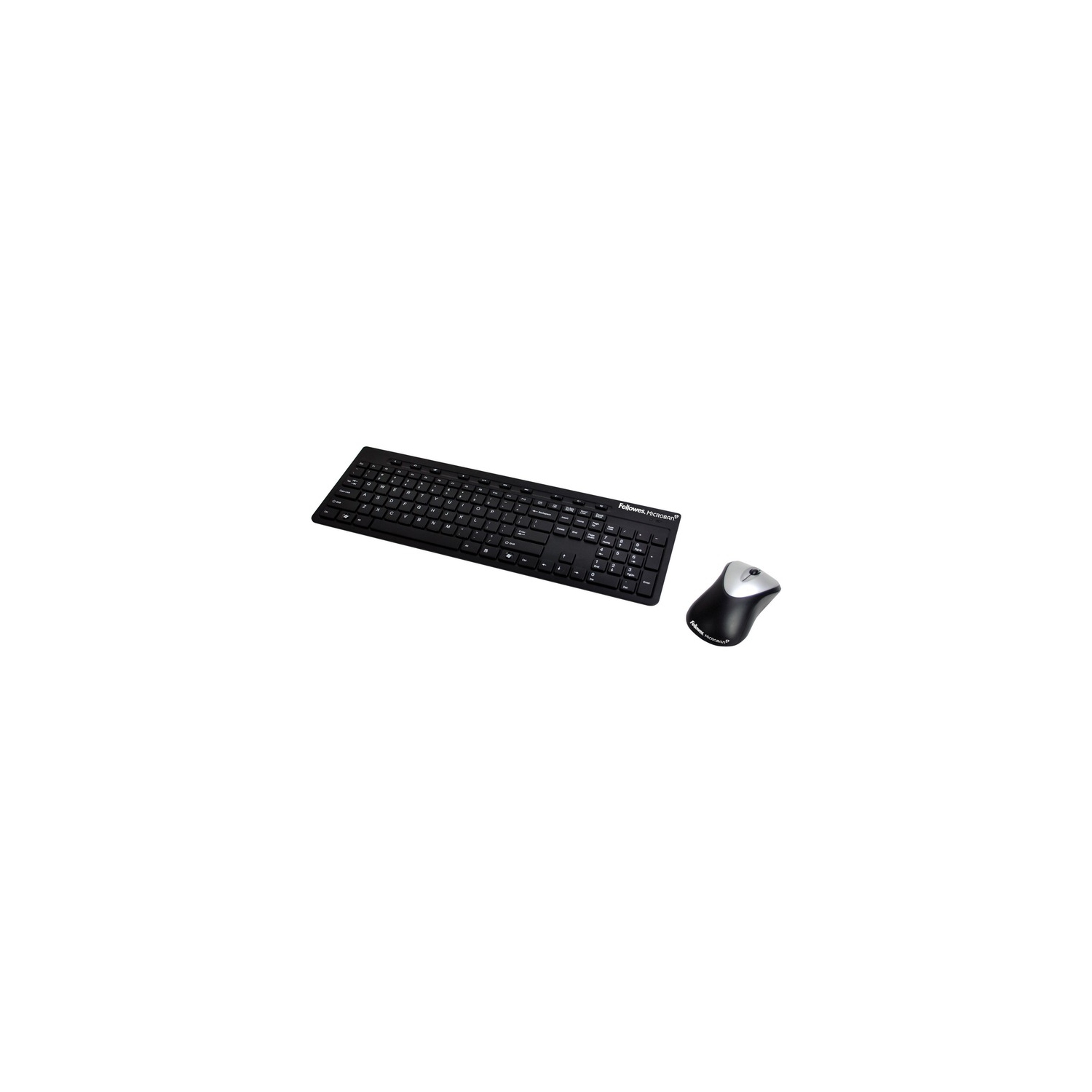 Fellowes 9893601 Slimline Wireless Antimicrobial Keyboard and Mouse, 15 ft Range, Black