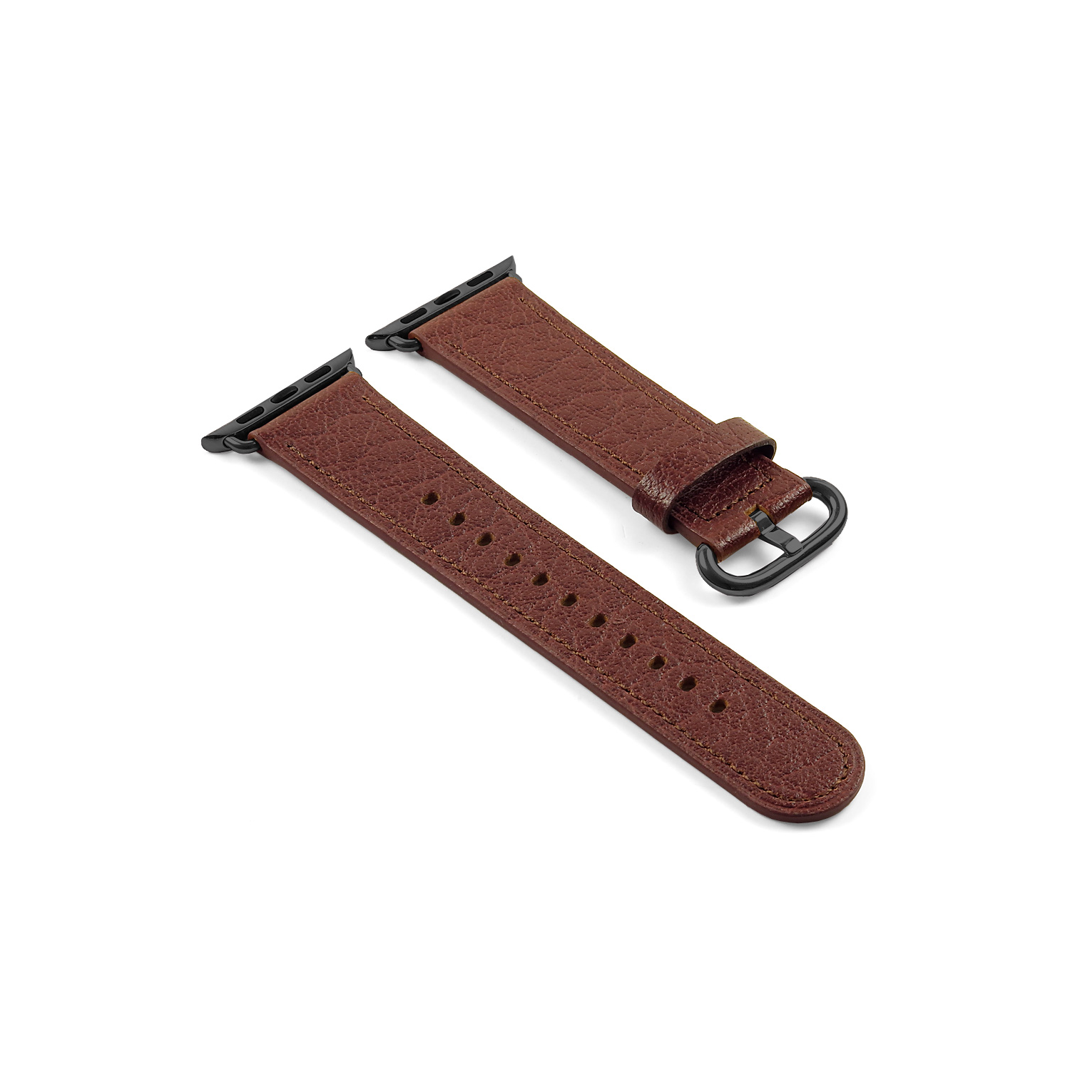 DASSARI Textured Finish Leather Strap Band for 38mm Apple Watch in Brown with Matte Black Buckle