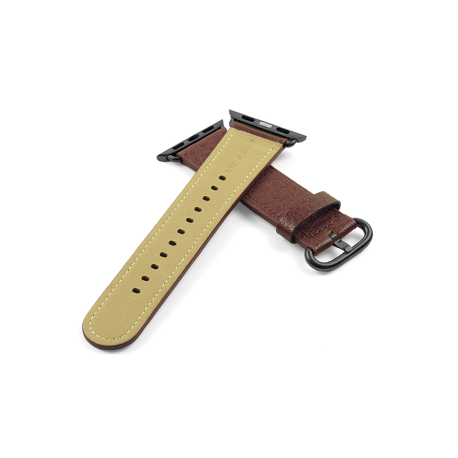 DASSARI Textured Finish Leather Strap Band for 38mm Apple Watch in Brown with Matte Black Buckle
