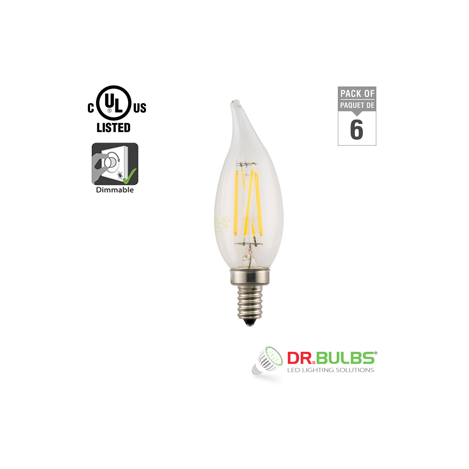 Dr. Bulbs CA10 4W Warm White (2700K) Filament Candelabra LED Bulb - 2 Year Warranty - Free Shipping