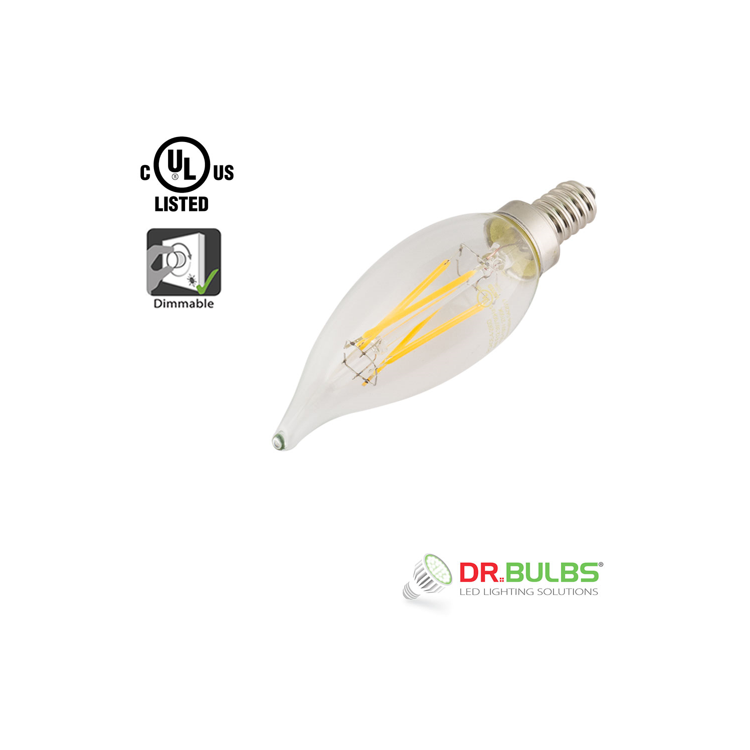 Dr. Bulbs CA10 4W Warm White (2700K) Filament Candelabra LED Bulb - 2 Year Warranty - Free Shipping