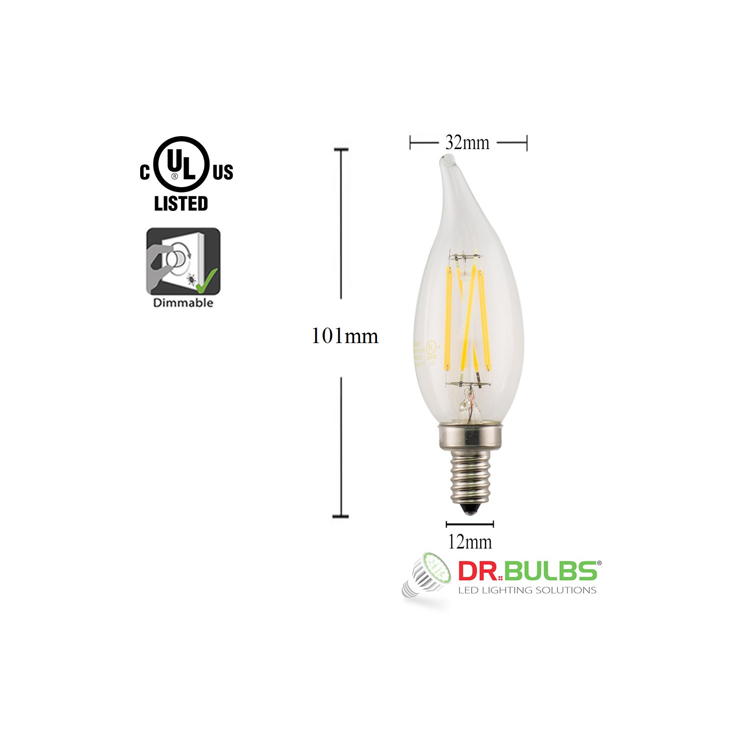 Dr. Bulbs CA10 4W Warm White (2700K) Filament Candelabra LED Bulb - 2 Year Warranty - Free Shipping