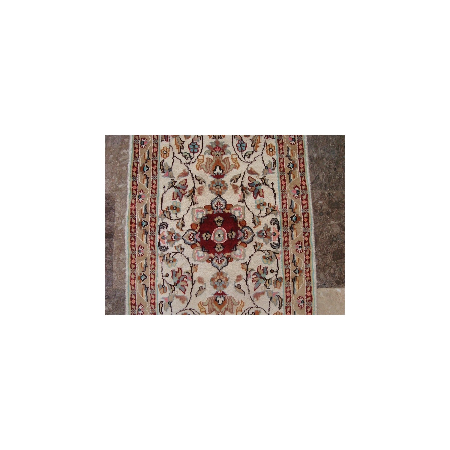 Love Ivory Floral Medallion Hand Knotted Runner Rug Wool Silk Carpet'