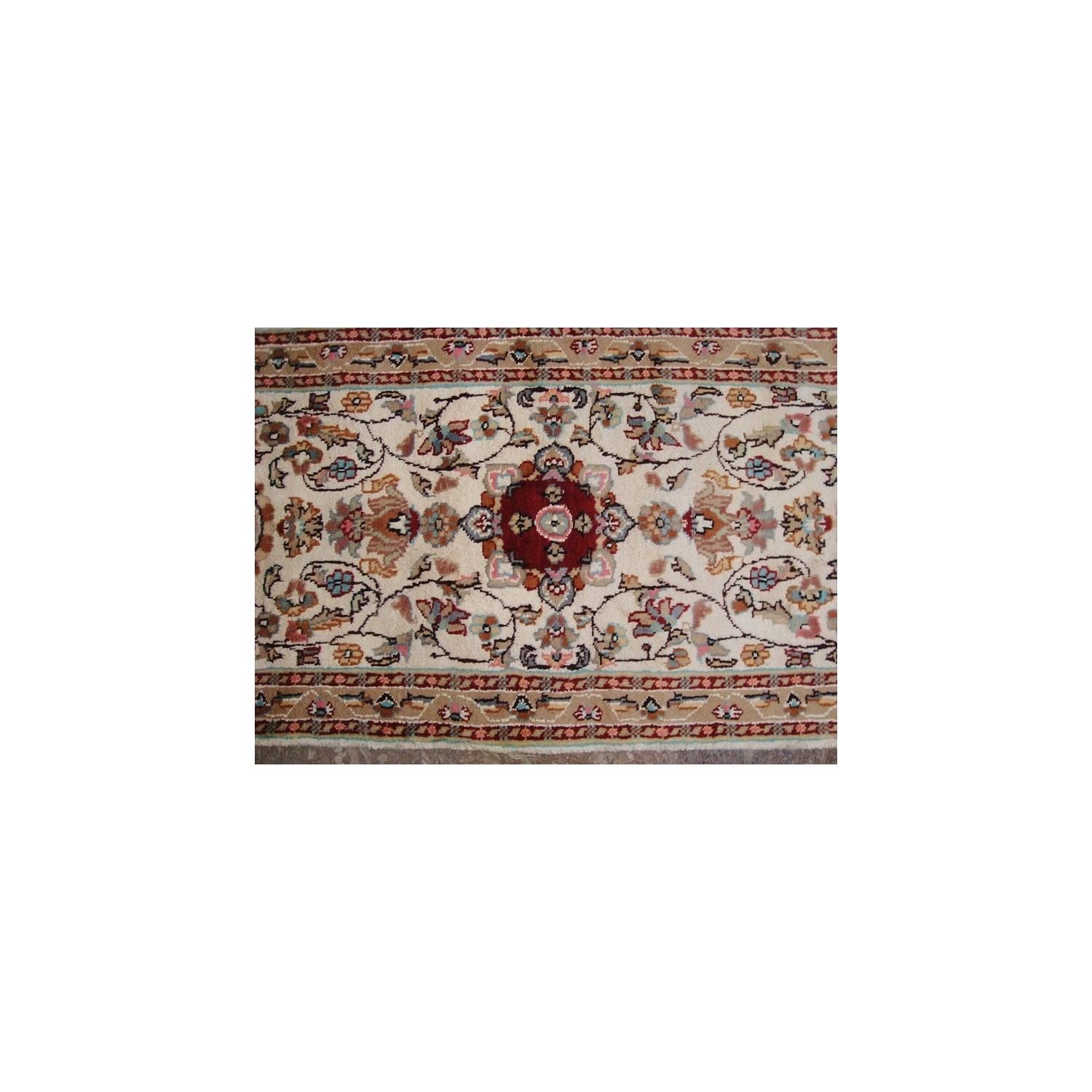 Love Ivory Floral Medallion Hand Knotted Runner Rug Wool Silk Carpet'