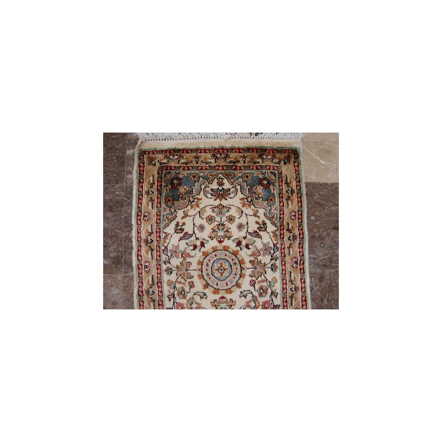 Love Ivory Floral Medallion Hand Knotted Runner Rug Wool Silk Carpet'