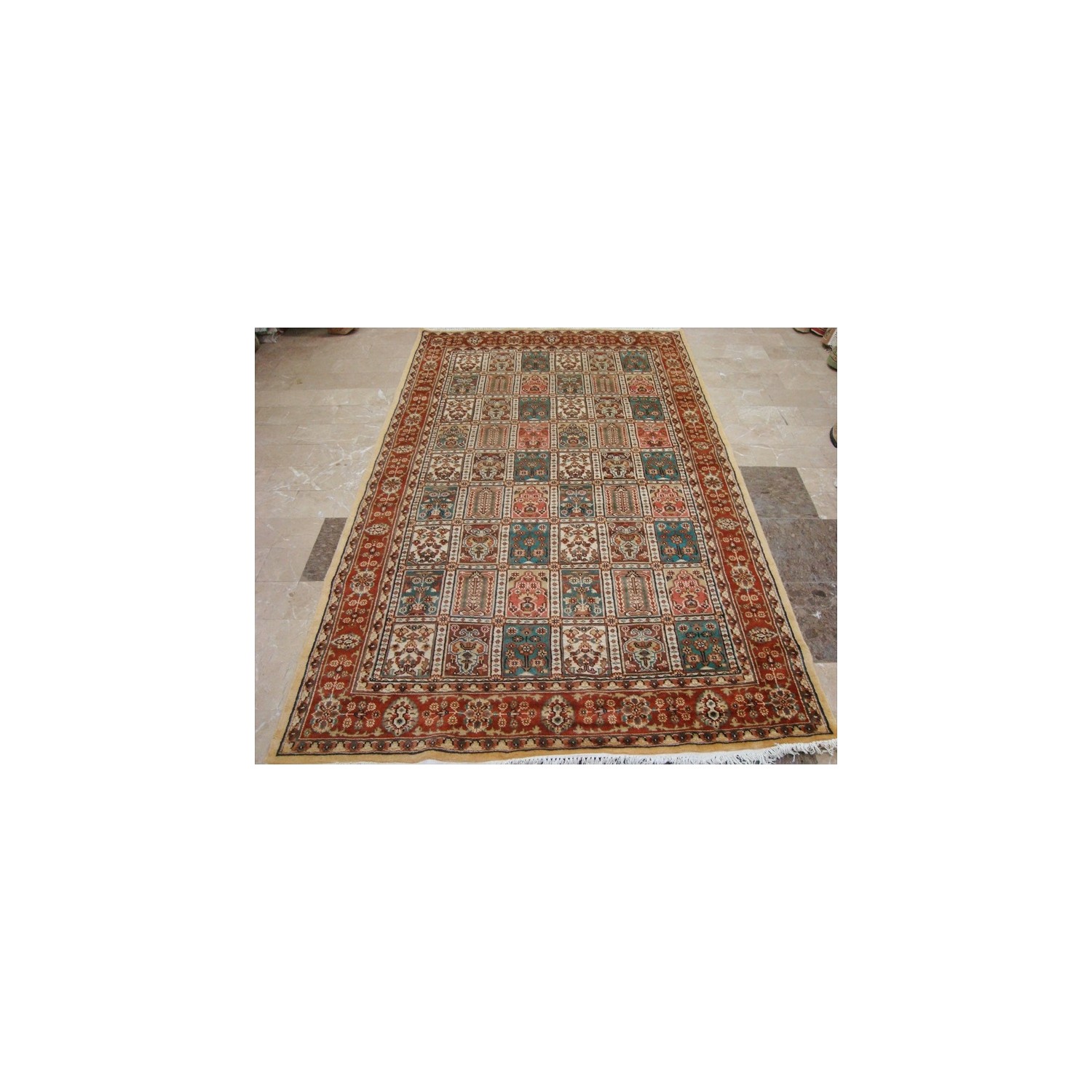 Ahmedani Exclusive Bakhtiar Floral Blocks Hand Knotted Wool Silk Carpet 8.0' x 4.11' Area Rug - Multi-Colour