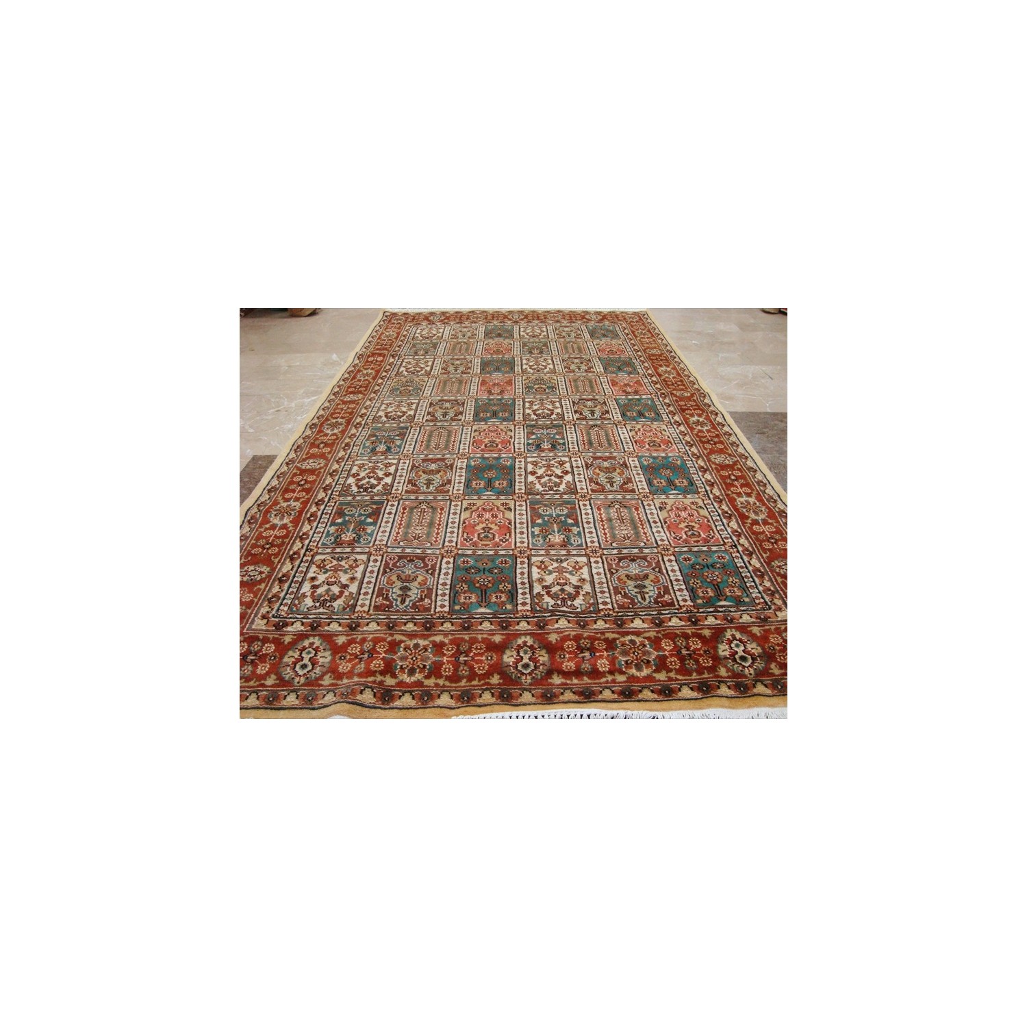Ahmedani Exclusive Bakhtiar Floral Blocks Hand Knotted Wool Silk Carpet 8.0' x 4.11' Area Rug - Multi-Colour