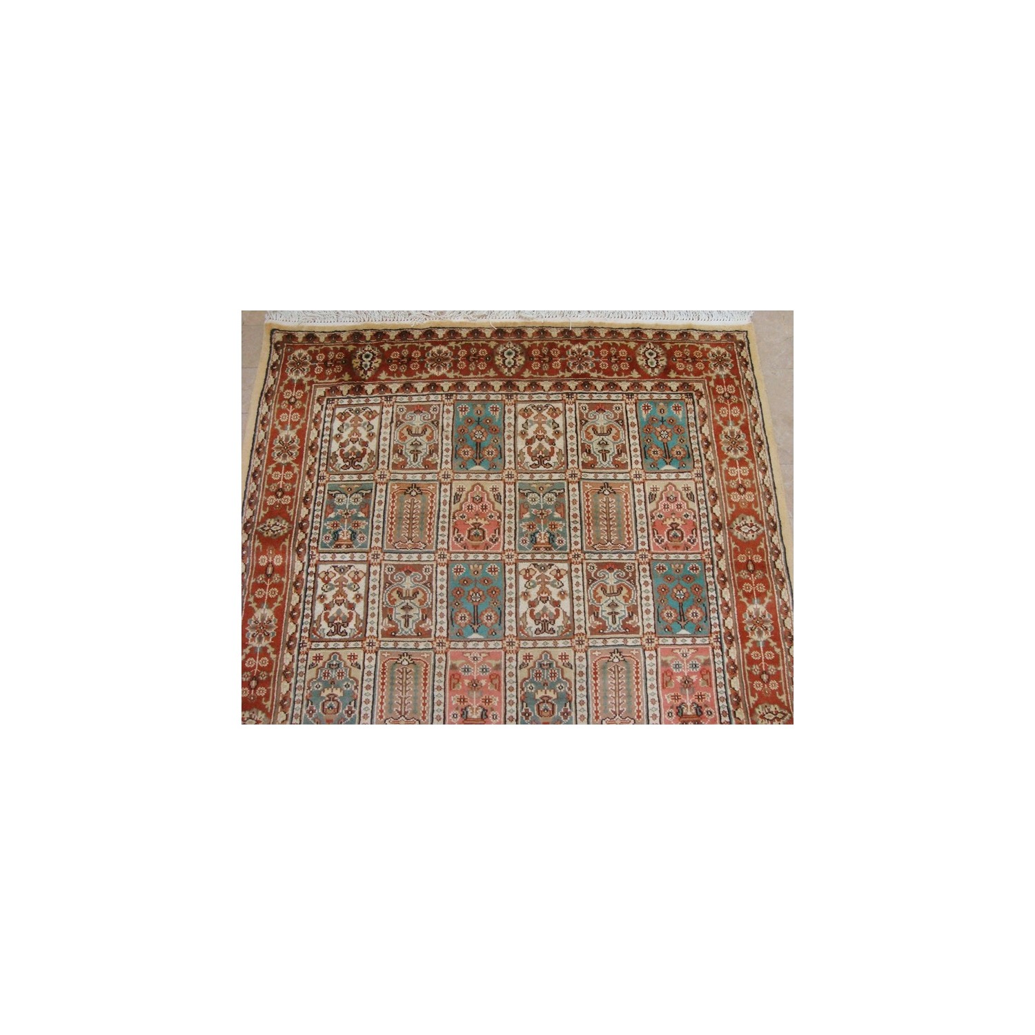 Ahmedani Exclusive Bakhtiar Floral Blocks Hand Knotted Wool Silk Carpet 8.0' x 4.11' Area Rug - Multi-Colour