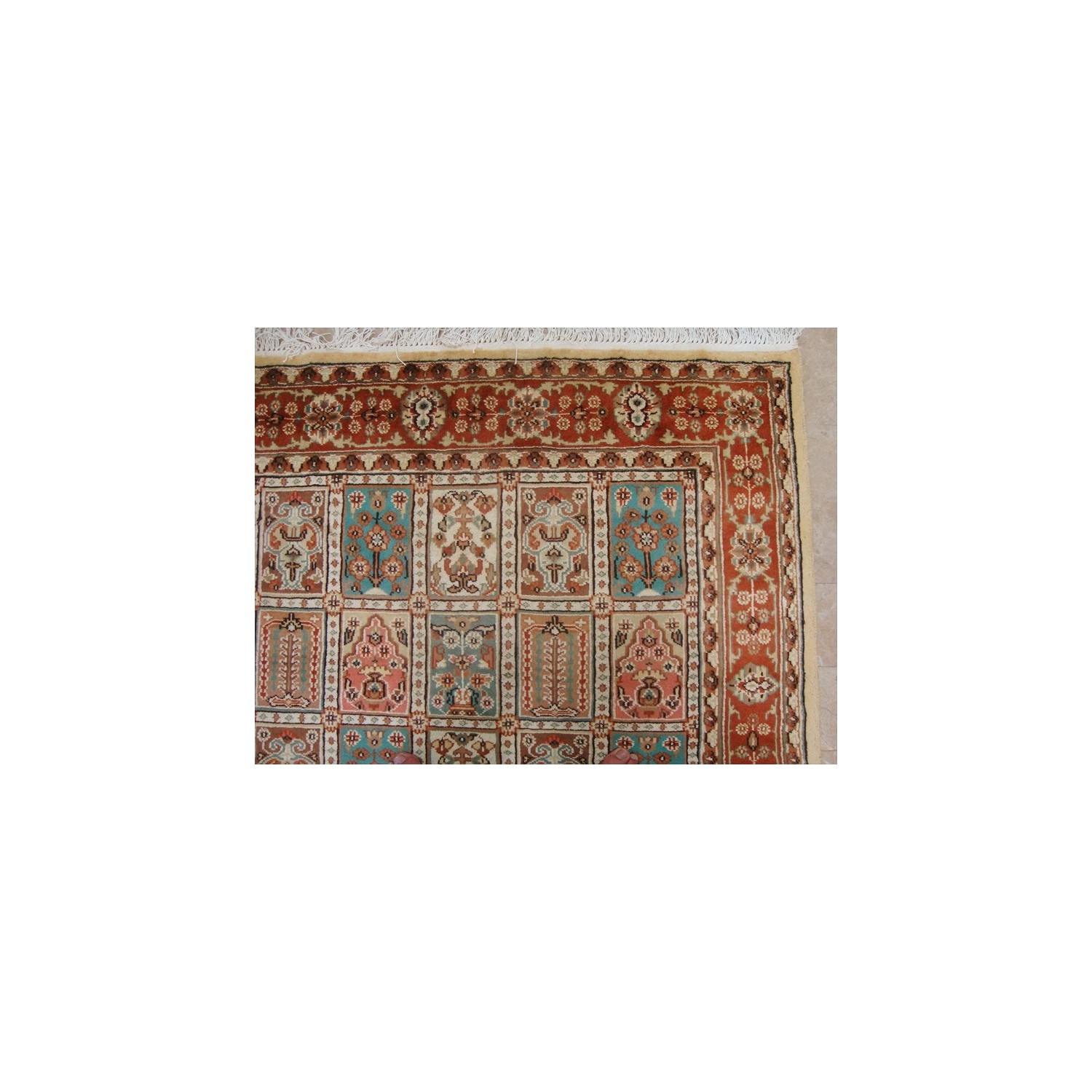 Ahmedani Exclusive Bakhtiar Floral Blocks Hand Knotted Wool Silk Carpet 8.0' x 4.11' Area Rug - Multi-Colour