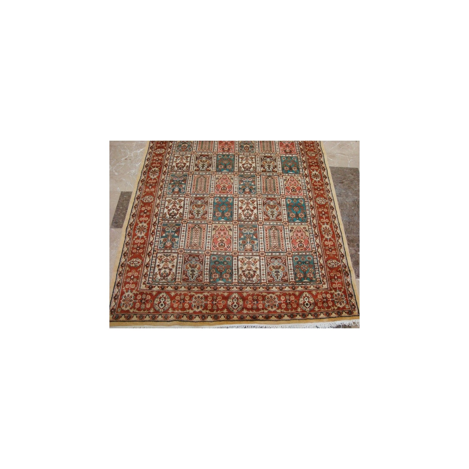 Ahmedani Exclusive Bakhtiar Floral Blocks Hand Knotted Wool Silk Carpet 8.0' x 4.11' Area Rug - Multi-Colour