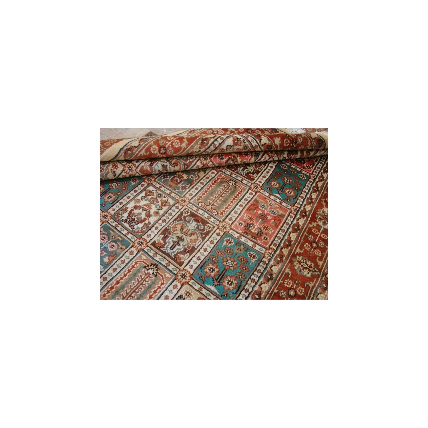 Ahmedani Exclusive Bakhtiar Floral Blocks Hand Knotted Wool Silk Carpet 8.0' x 4.11' Area Rug - Multi-Colour