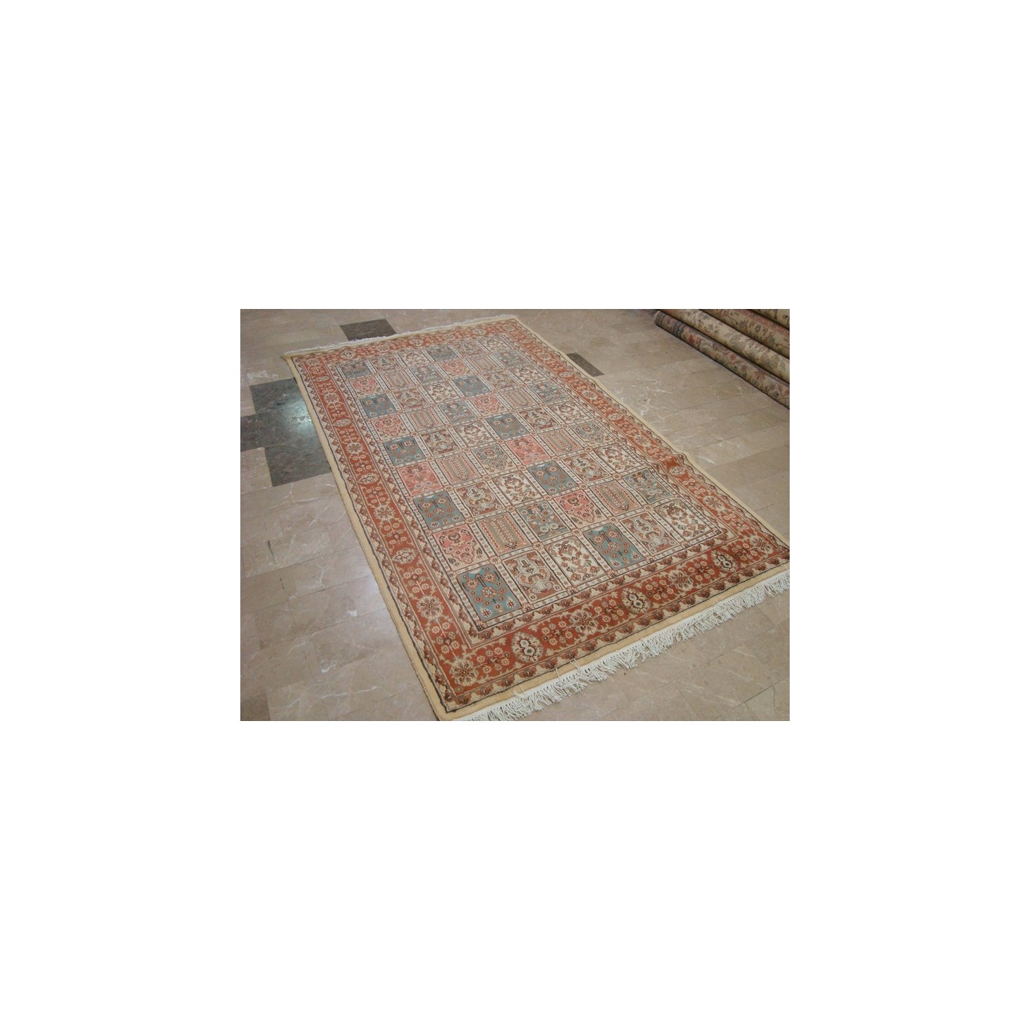 Ahmedani Exclusive Bakhtiar Floral Blocks Hand Knotted Wool Silk Carpet 8.0' x 4.11' Area Rug - Multi-Colour